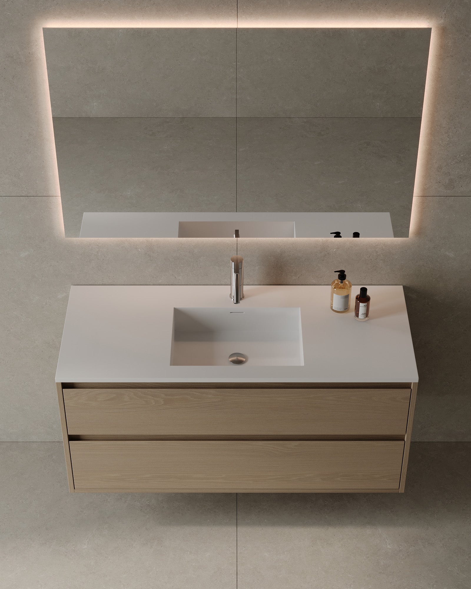 47" Wall-Mounted Wood Veneer Vanity With Solid Surface Basin