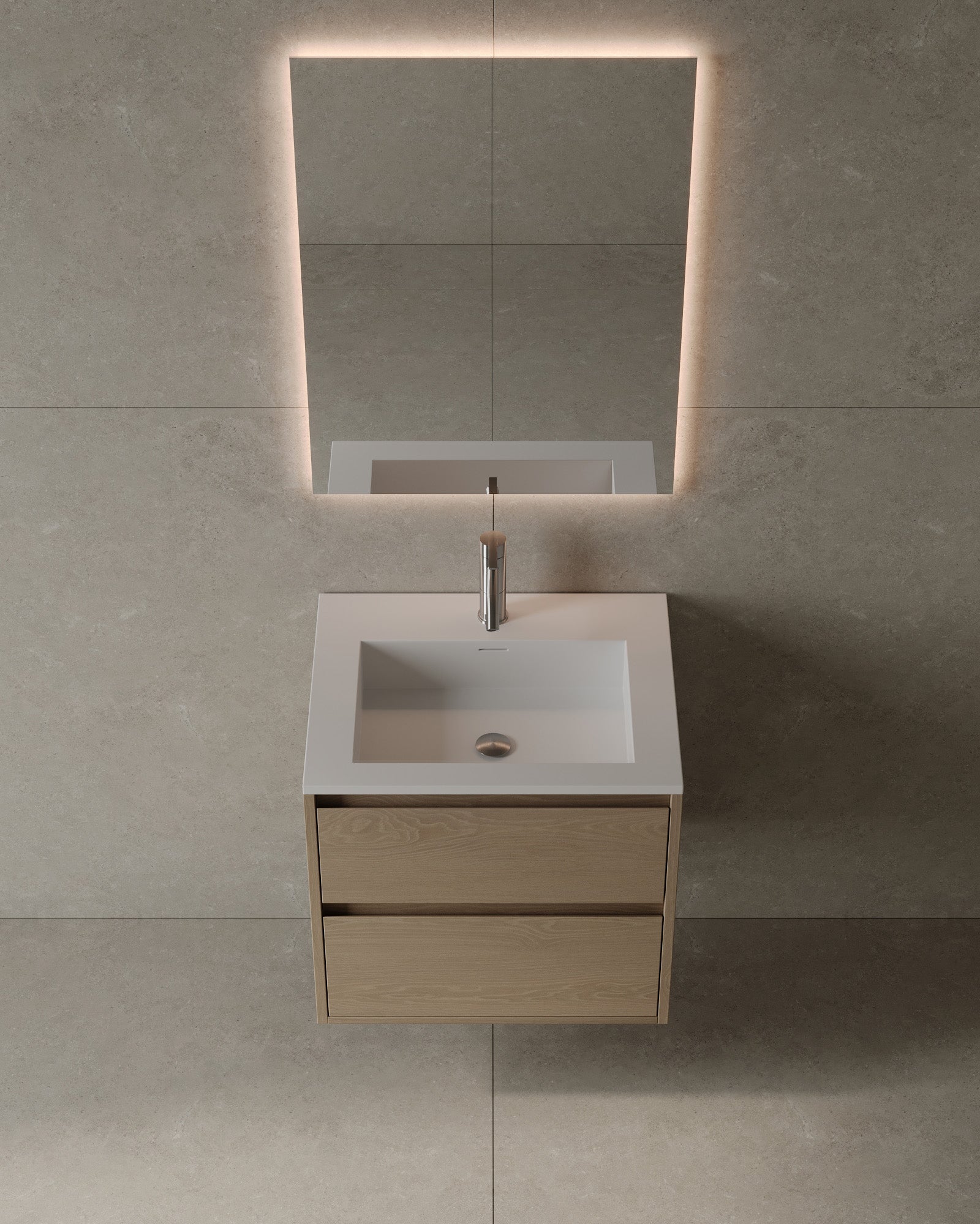 24" Wall-Mounted Wood Veneer Vanity With Solid Surface Basin
