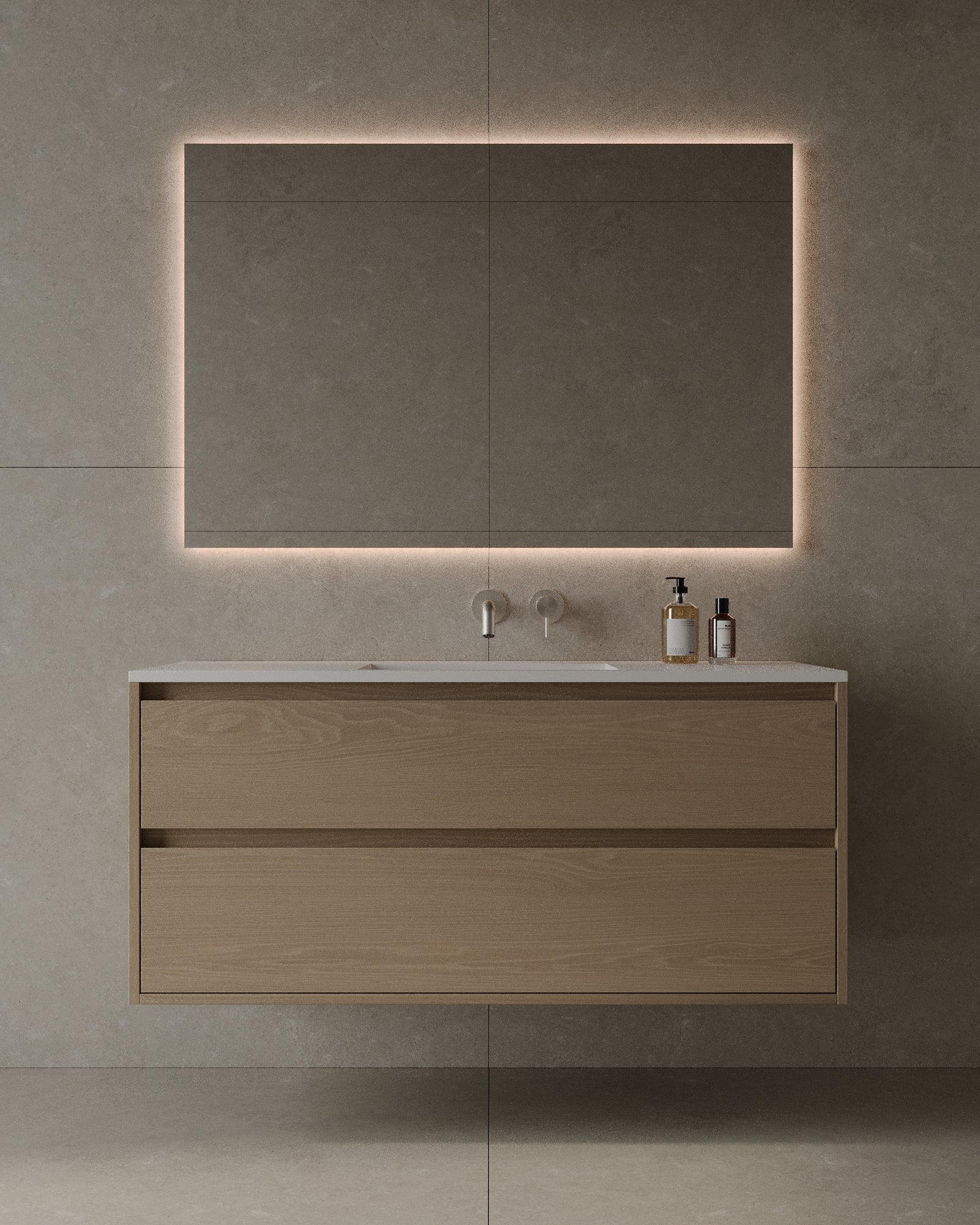 47" Wall-Mounted Wood Veneer Vanity With Solid Surface Basin