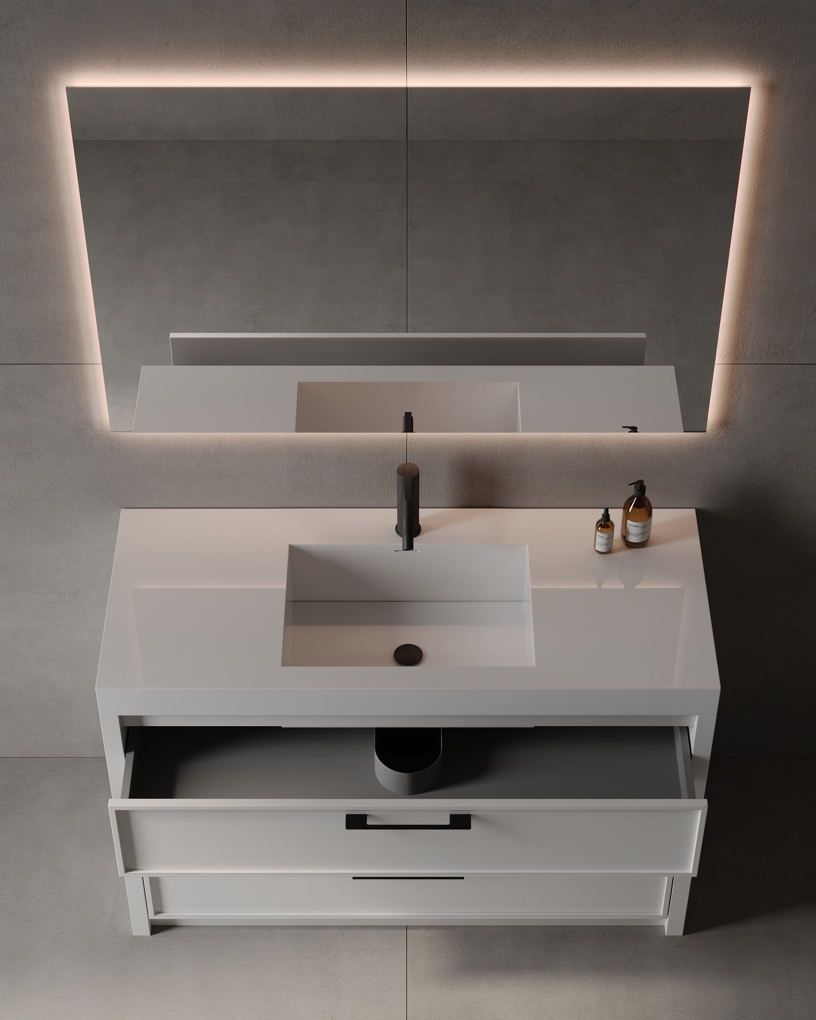 Meuble-lavabo autoportant en MDF de 47 po avec comptoir en acrylique