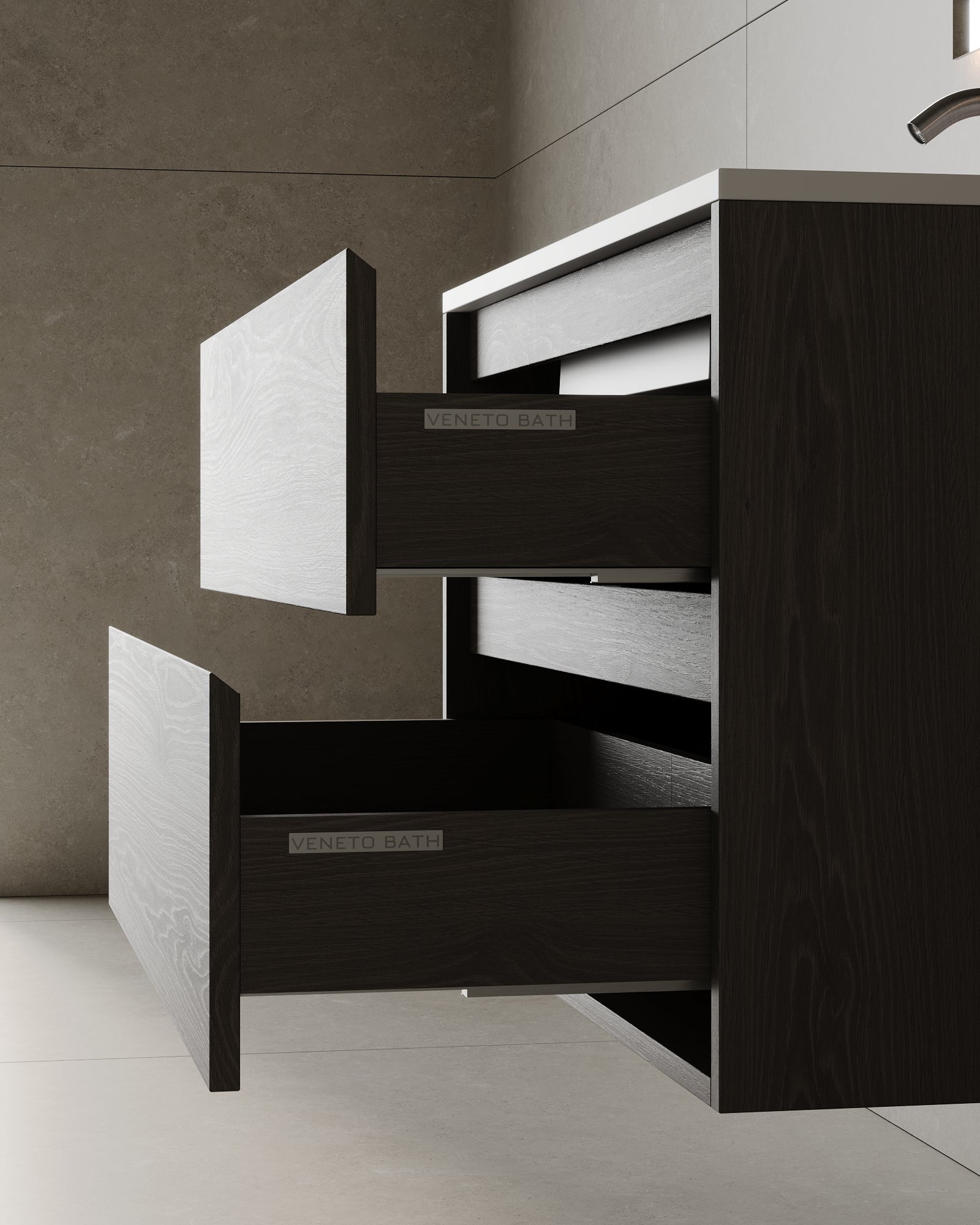 36" Wall-Mounted Wood Veneer Vanity With Solid Surface Basin