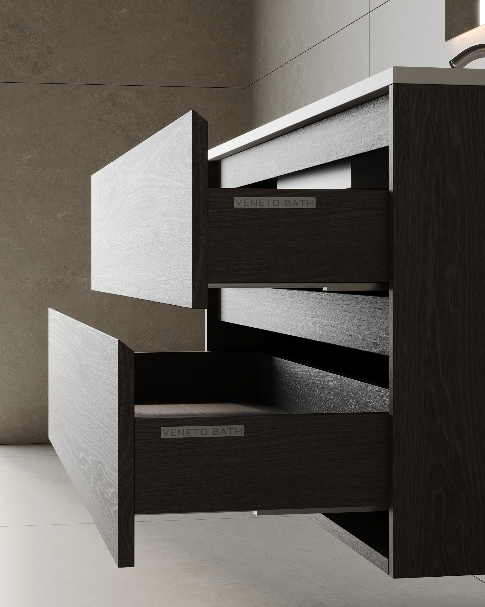 47" Wall-Mounted Wood Veneer Vanity With Solid Surface Basin