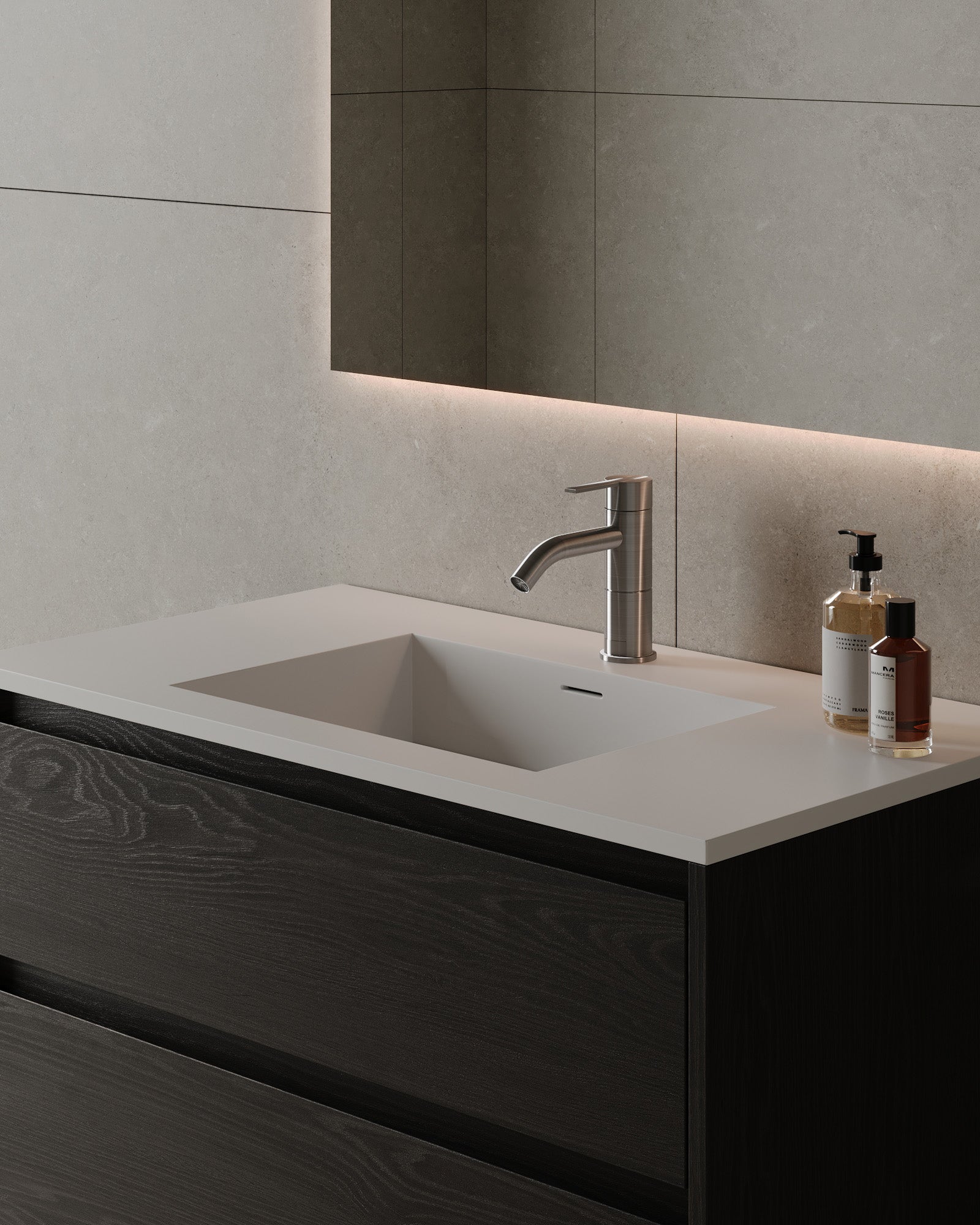 Meuble-lavabo mural en placage de bois de 91 cm avec vasque en surface solide