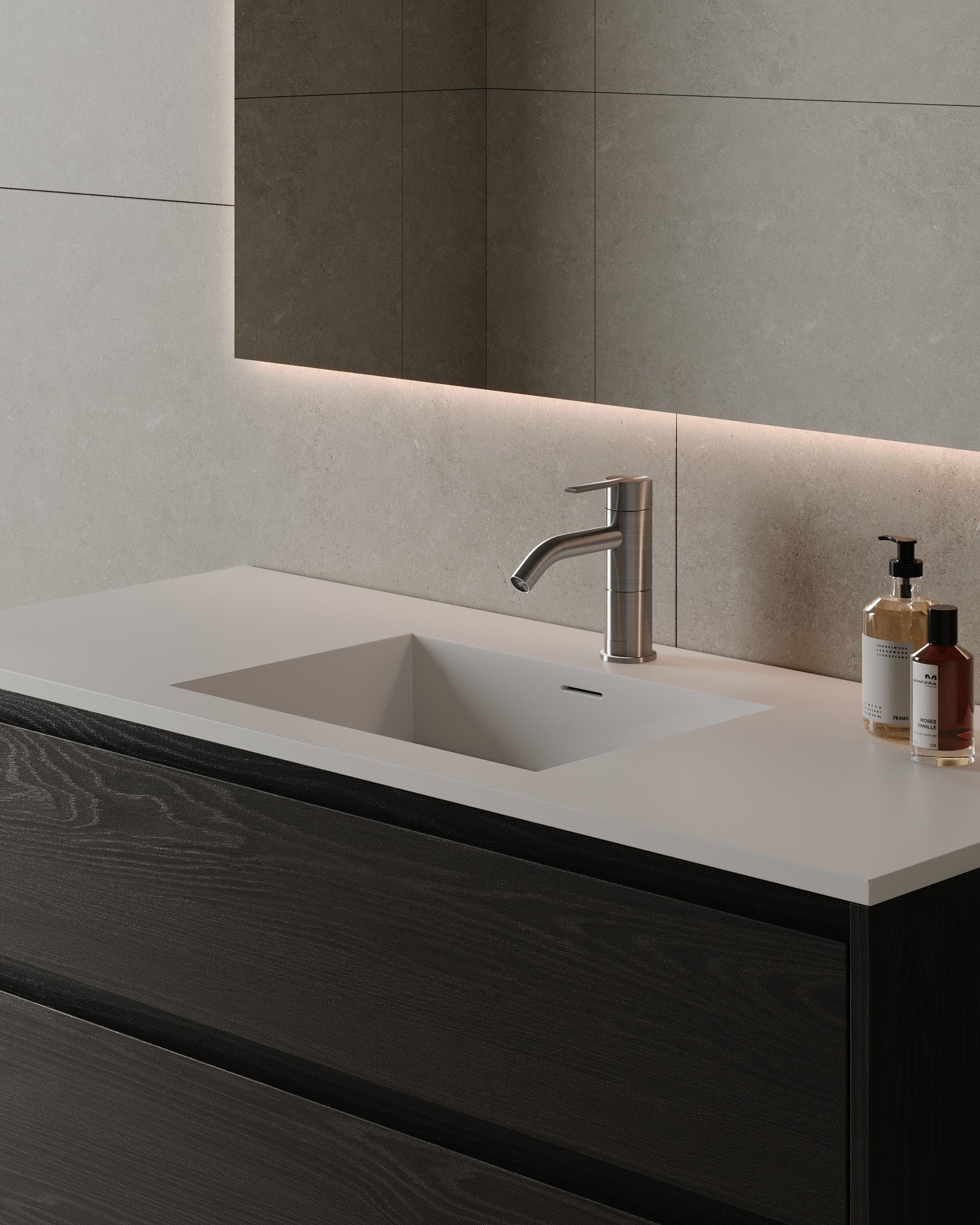 Meuble-lavabo mural en placage de bois de 47 po avec vasque en surface solide