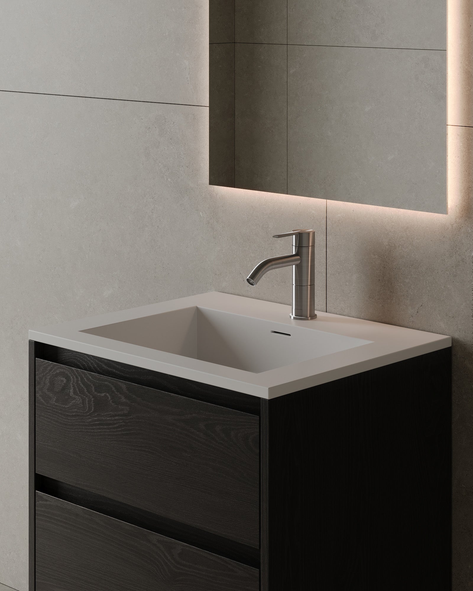 Meuble-lavabo mural en placage de bois de 24 po avec vasque en surface solide