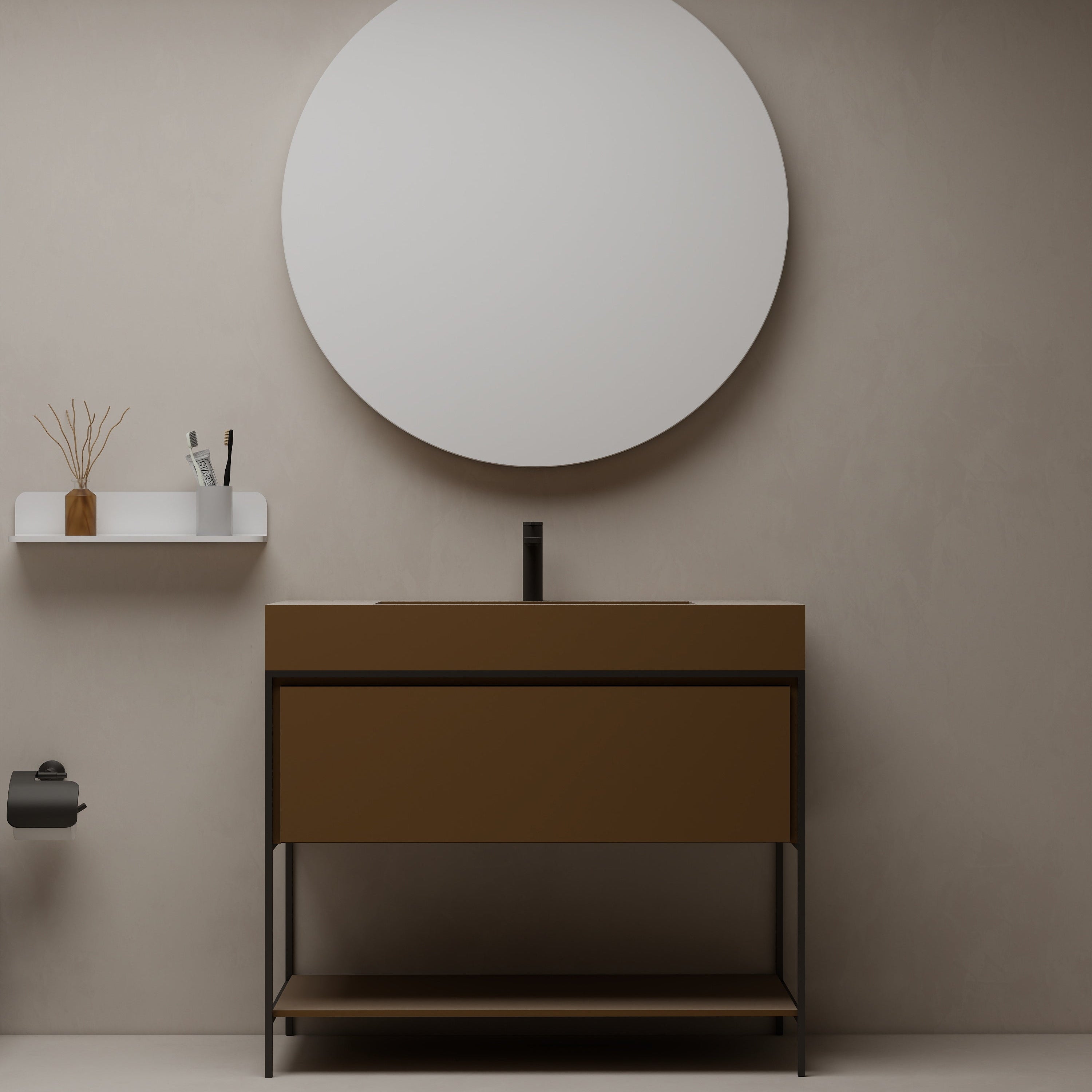 39" Metal Frame Integrated I-Stone Sink Vanity