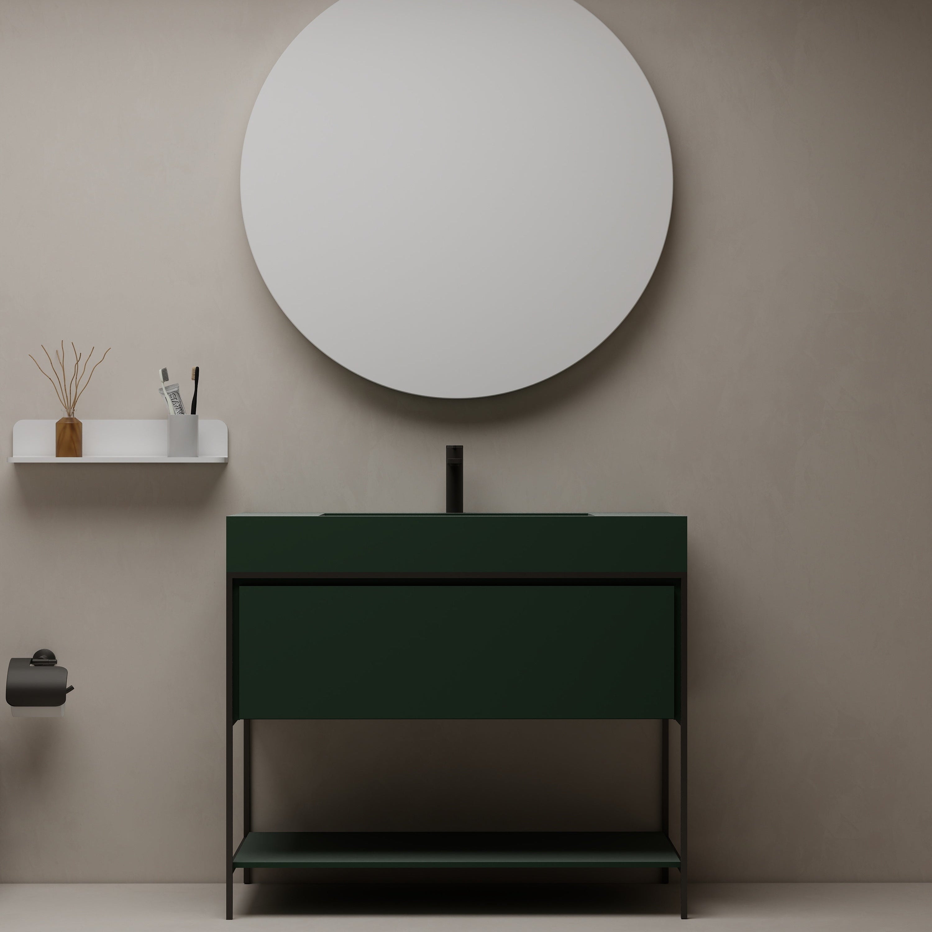 39" Metal Frame Integrated I-Stone Sink Vanity