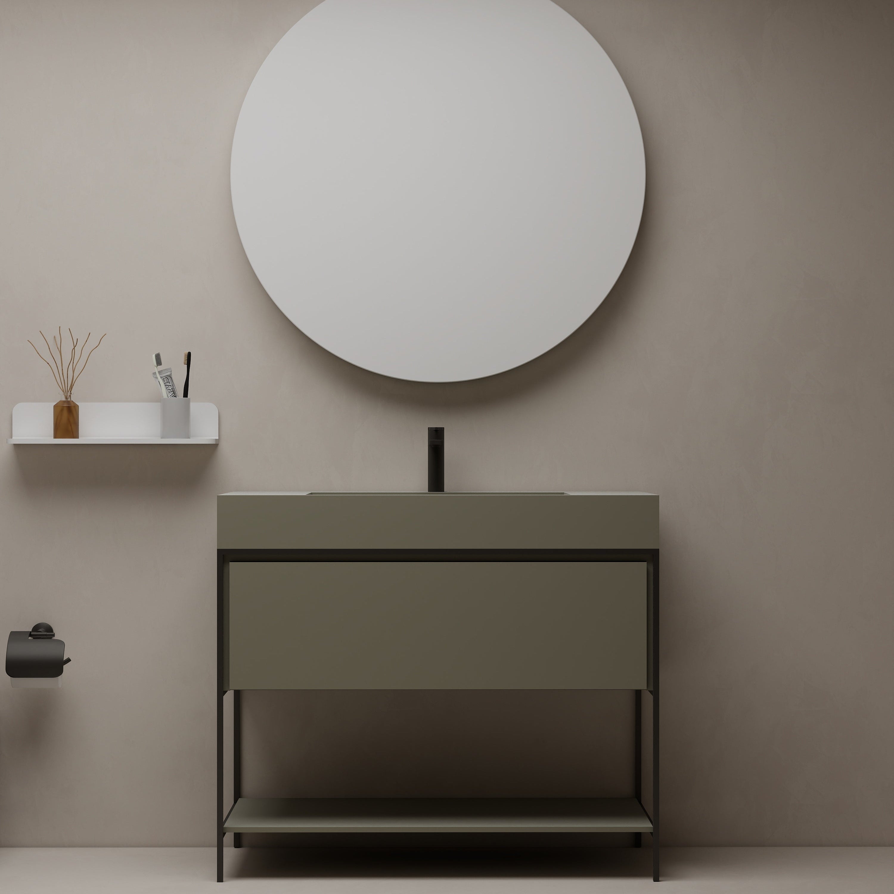 39" Metal Frame Integrated I-Stone Sink Vanity