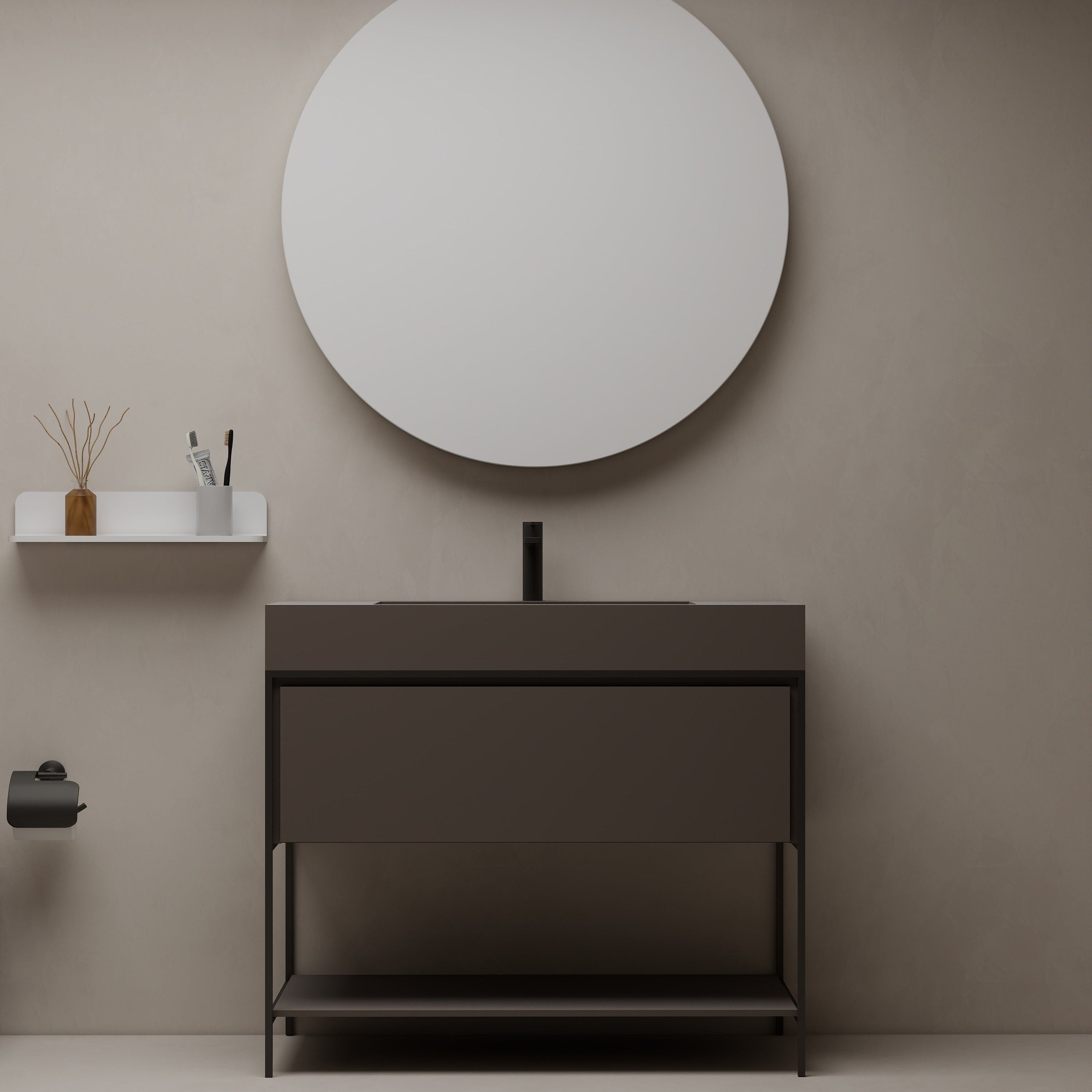 39" Metal Frame Integrated I-Stone Sink Vanity