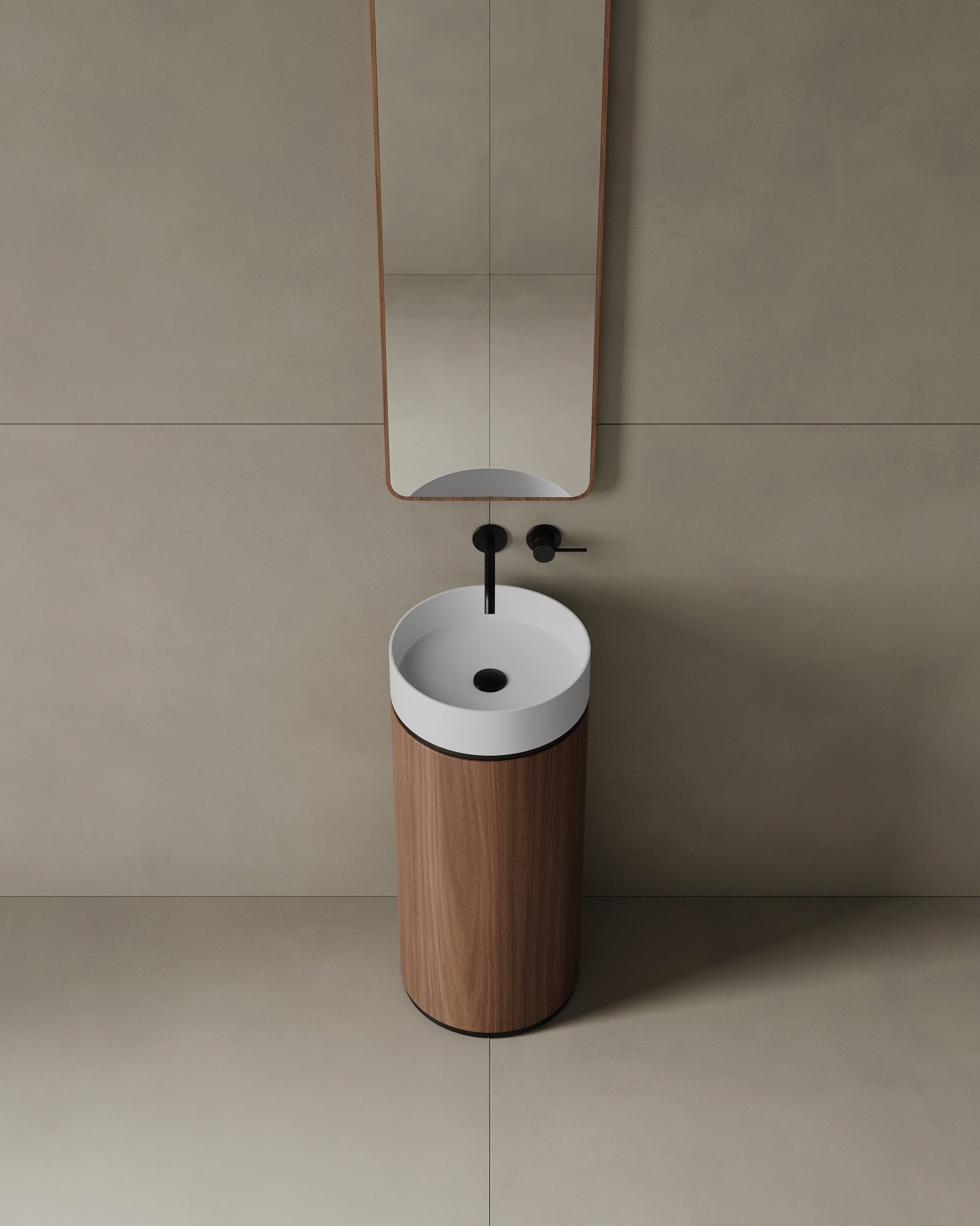 Lavabo sur pied moderne de 15 pouces en placage de bois de noyer