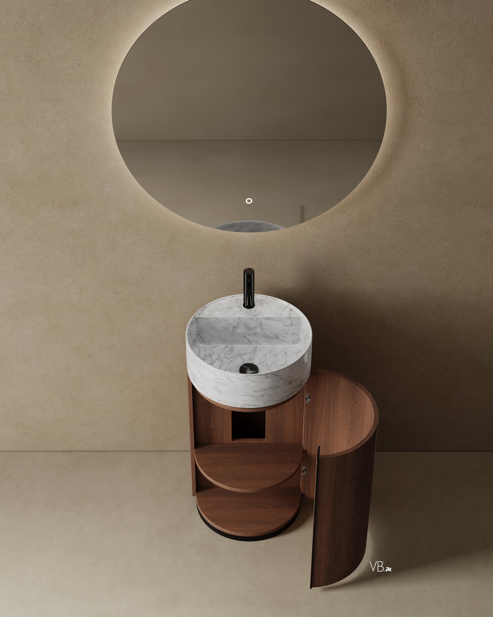 Lavabo sur colonne de salle de bain moderne de 15 po avec finition en noyer et chêne