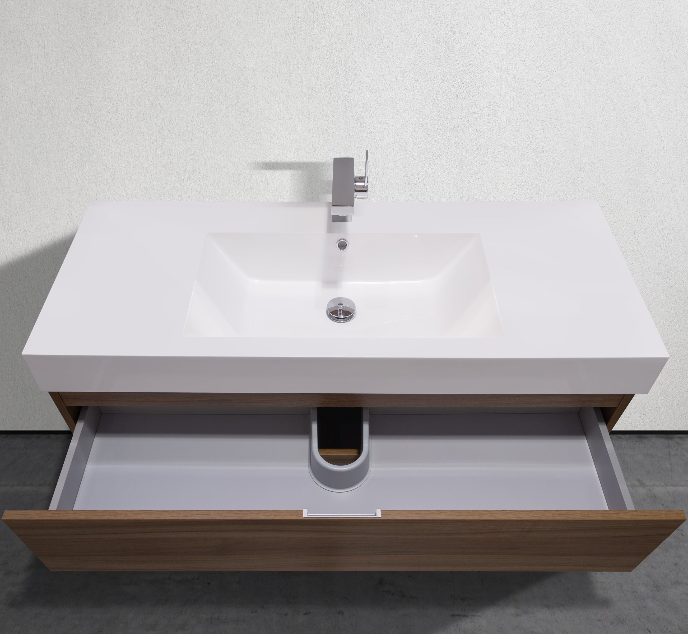 Meuble-lavabo mural moderne à deux tiroirs en mélamine de 47 po