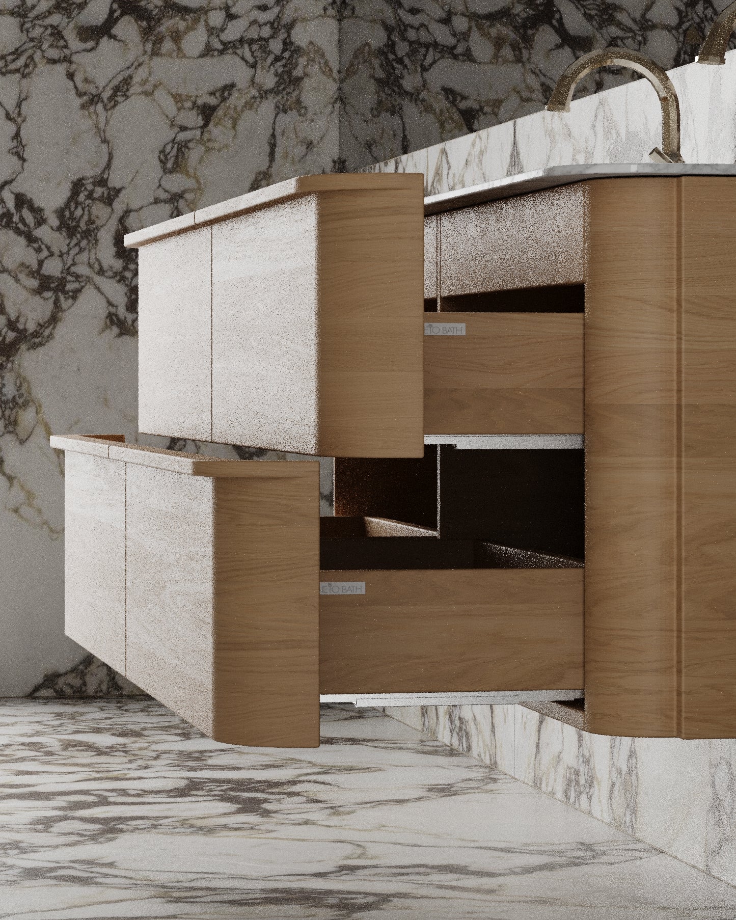 Meuble-lavabo mural en placage de bois de 59 po avec vasque en surface solide