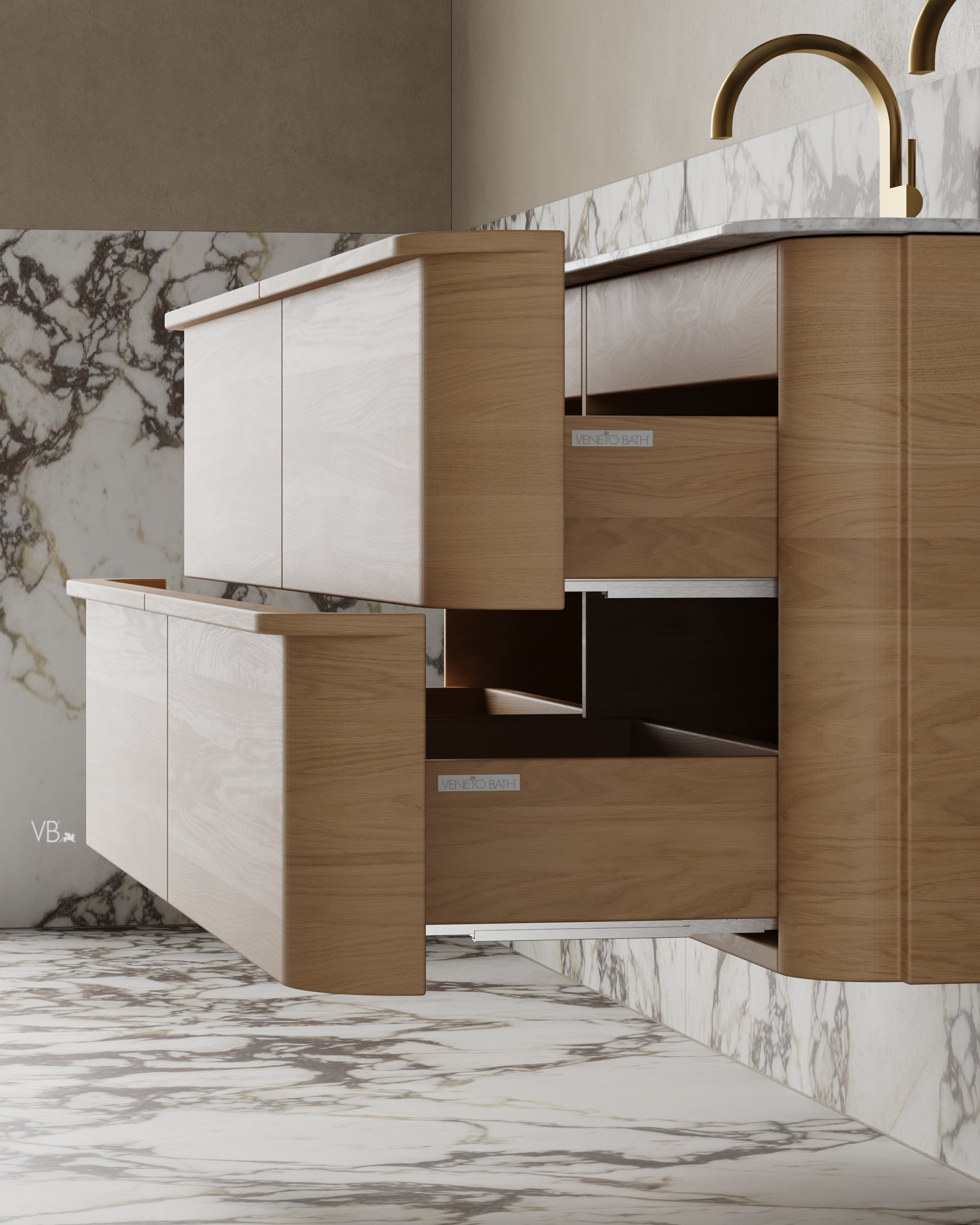 59" Wall-Mounted Wood Veneer Curved Vanity