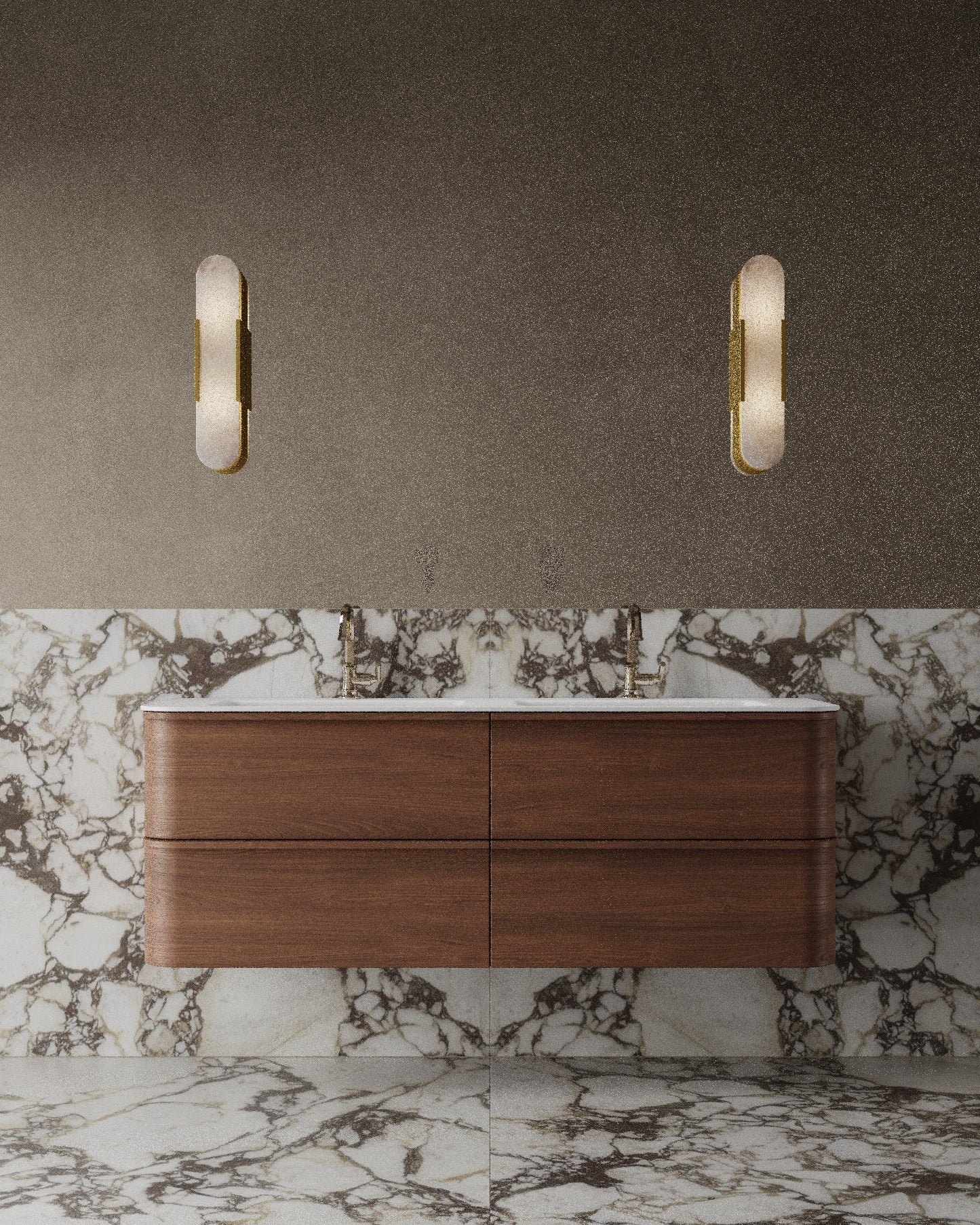 Meuble-lavabo mural en placage de bois de 59 po avec vasque en surface solide