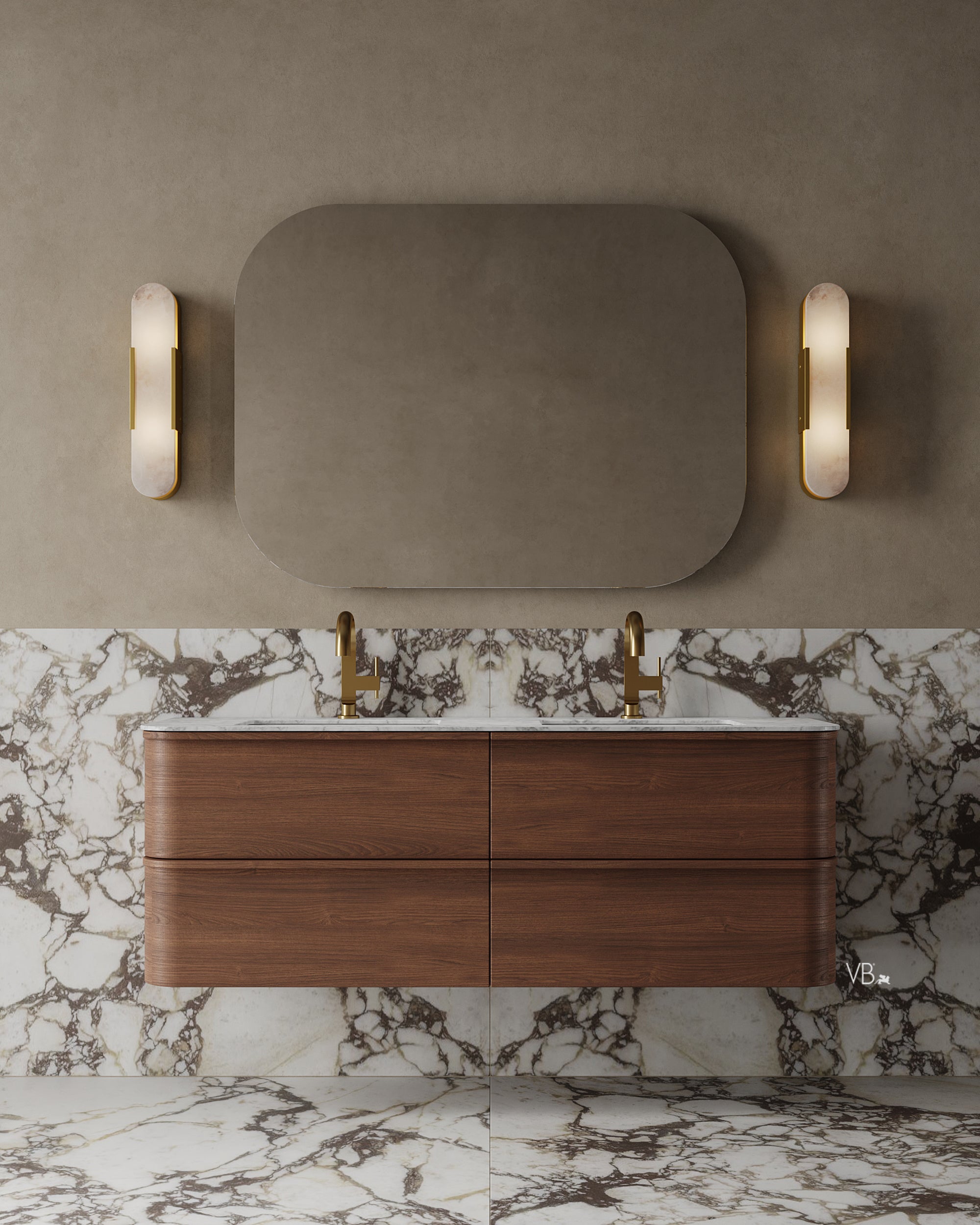 59" Wall-Mounted Wood Veneer Curved Vanity