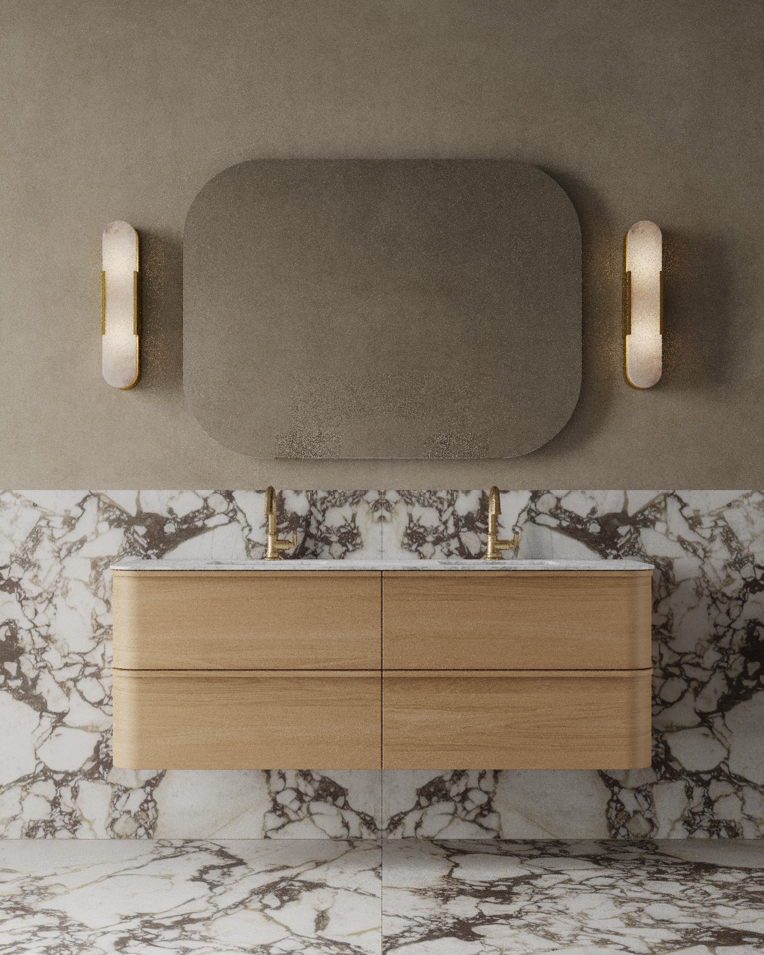 Meuble-lavabo mural en placage de bois de 59 po avec vasque en surface solide