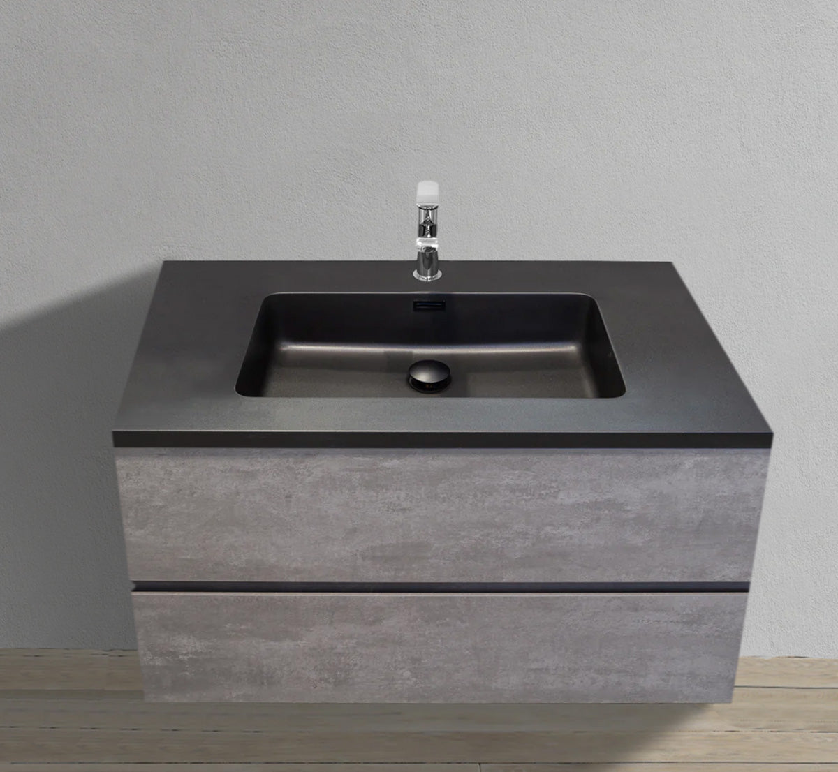36" Wall Mounted Vanity With Black Countertop & Sink