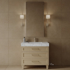 Meuble-lavabo de salle de bain de style shaker transitionnel de 36 po avec comptoir en quartz