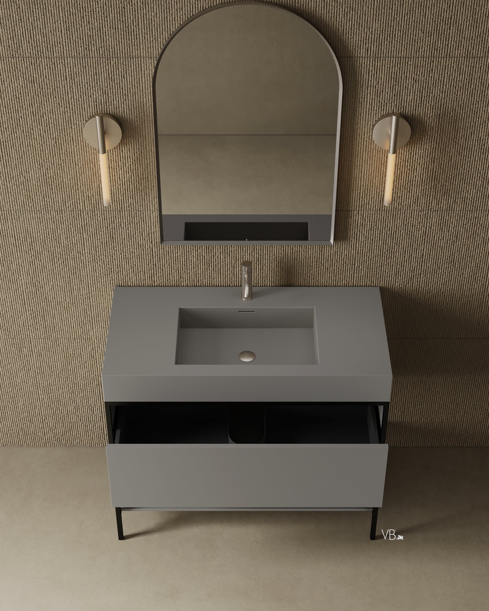 39" Metal Frame Integrated I-Stone Sink Vanity