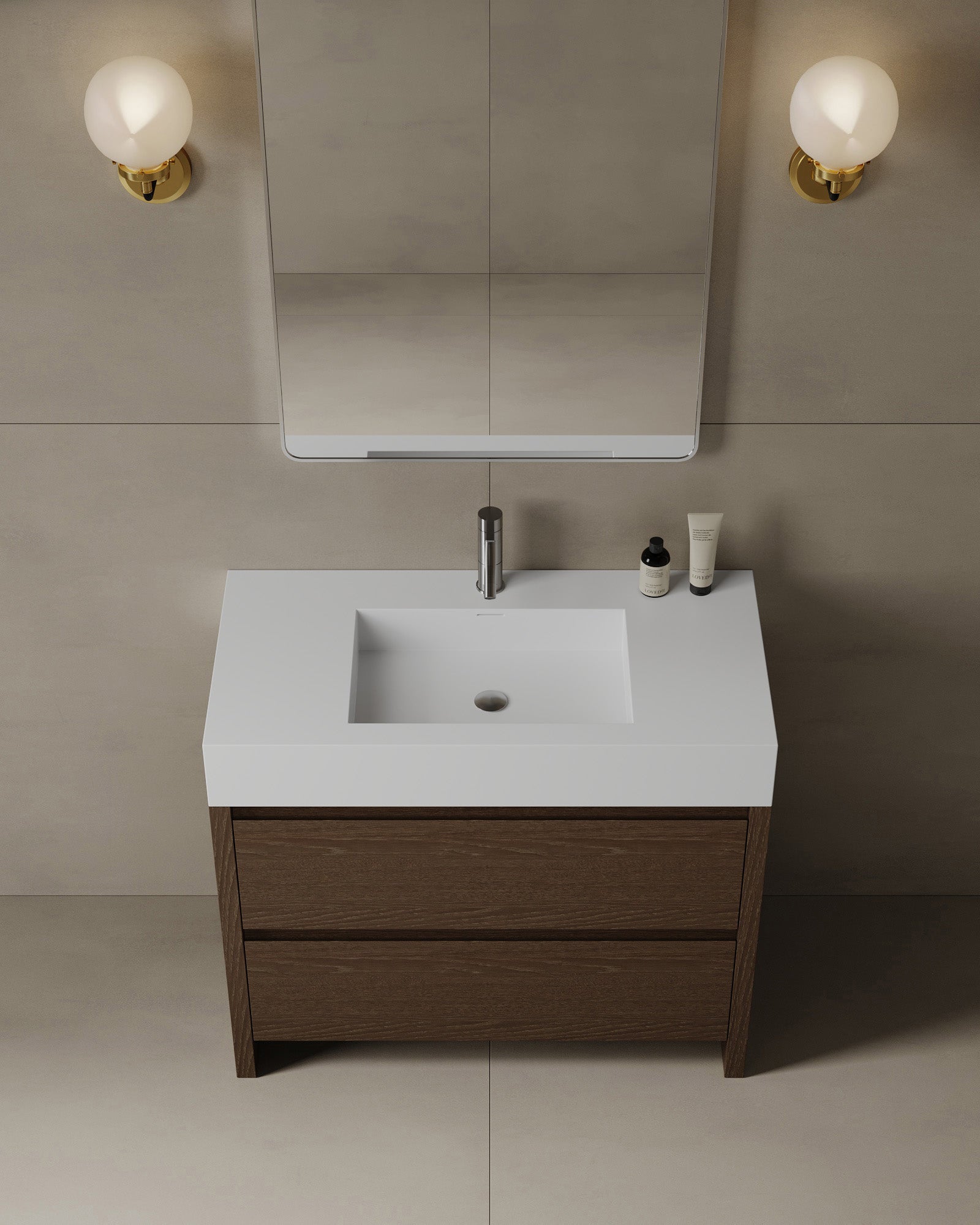 Meuble-lavabo autoportant en mélamine de 39 po avec vasque à surface solide