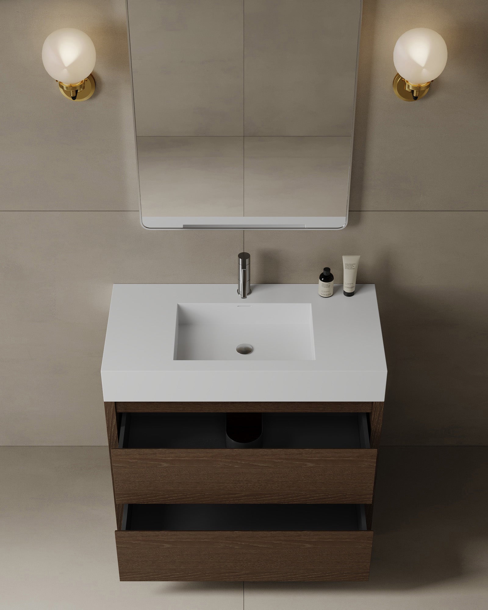 Meuble-lavabo autoportant en mélamine de 39 po avec vasque à surface solide