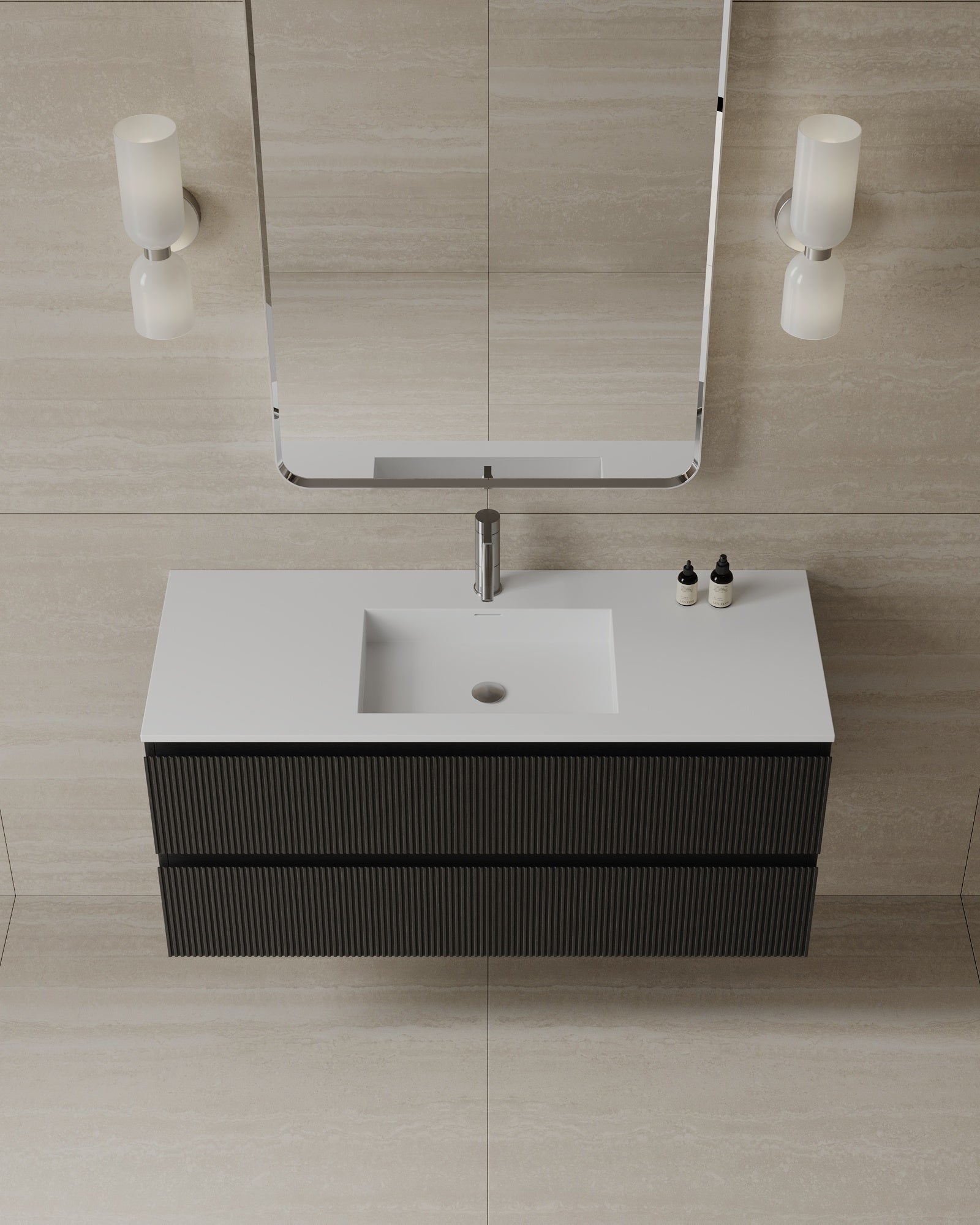 47" Wall-Mounted Wood Veneer Vanity With Solid Surface Basin