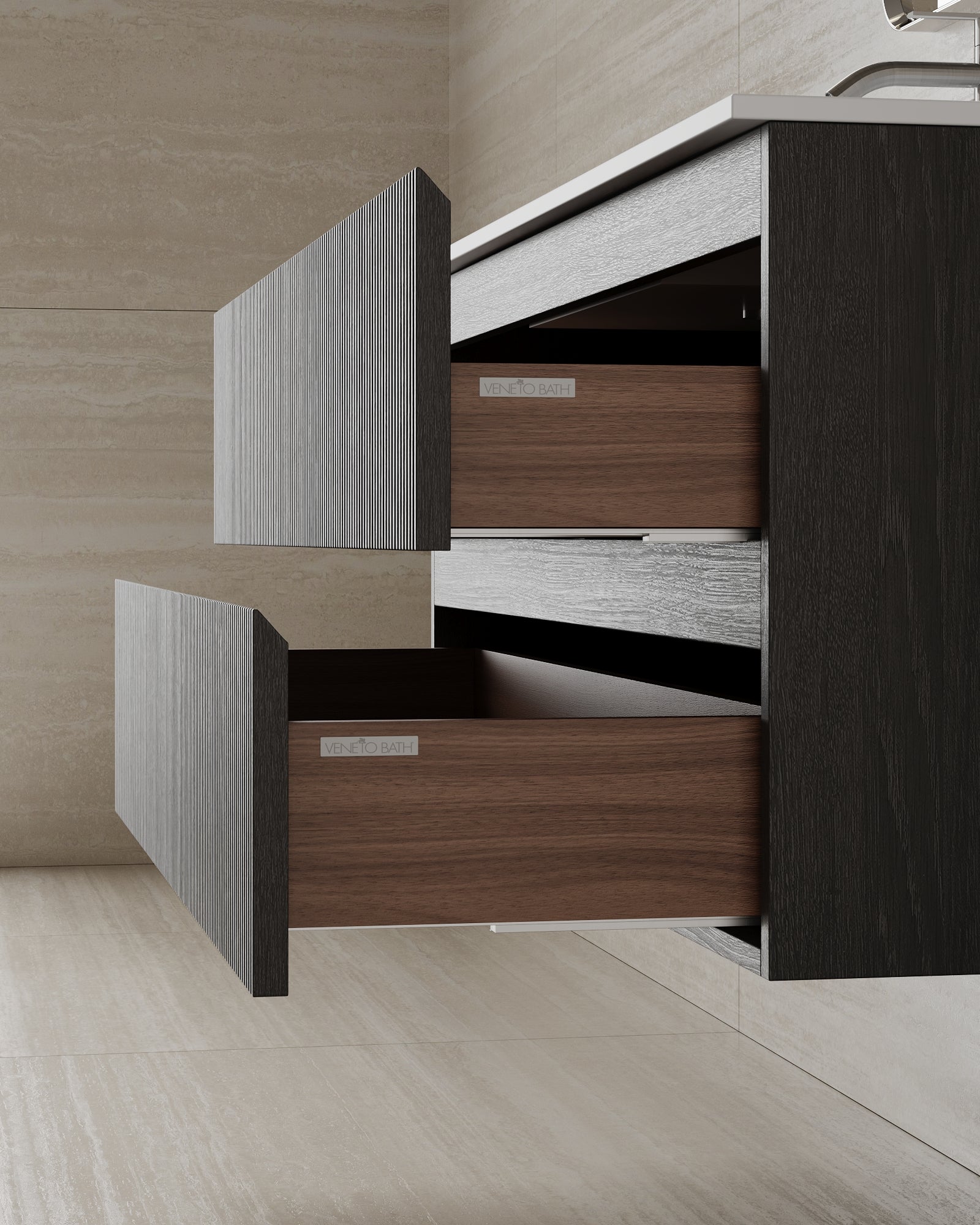 47" Wall-Mounted Wood Veneer Vanity With Solid Surface Basin