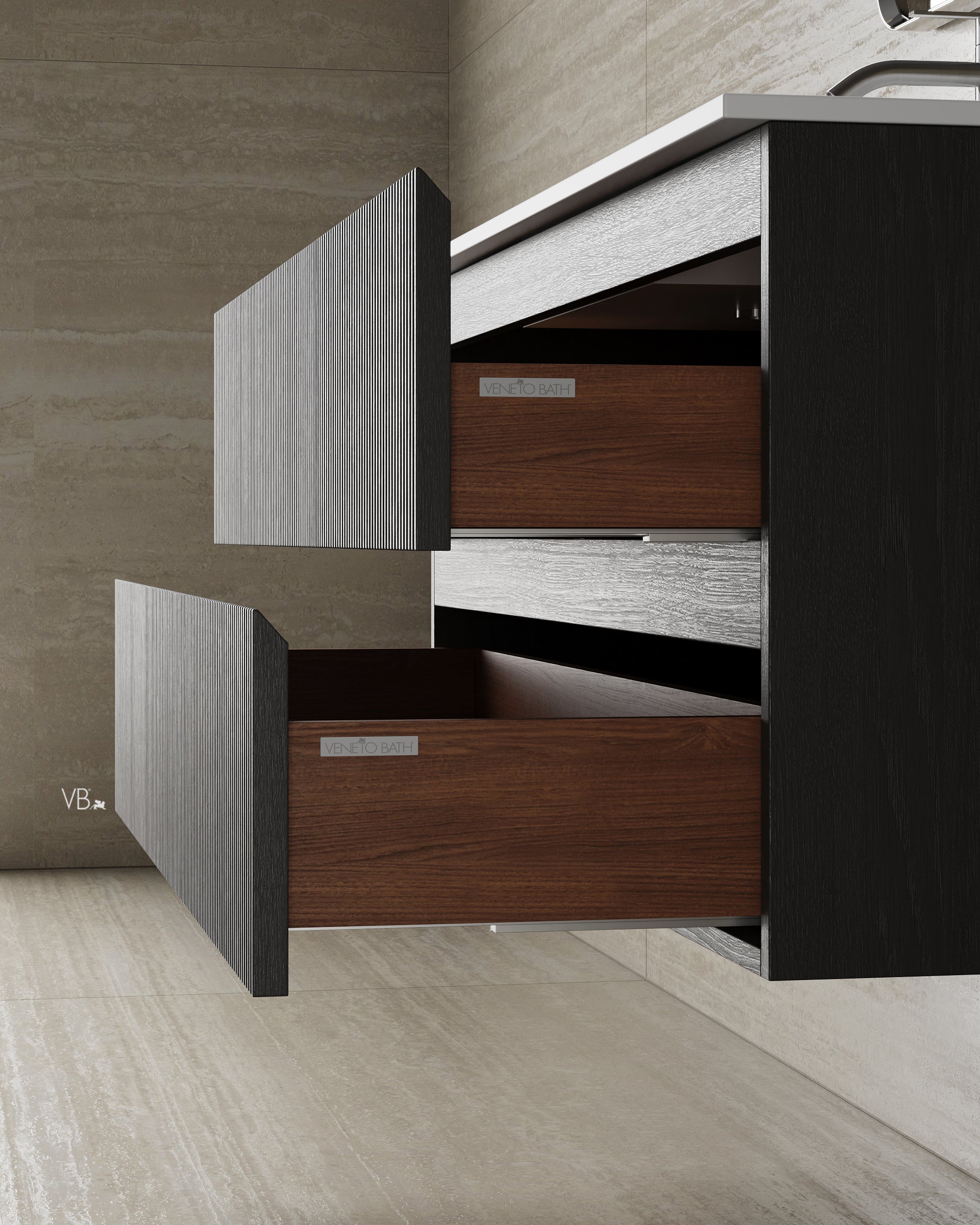 Meuble-lavabo mural en placage de bois de 47 po avec vasque en surface solide