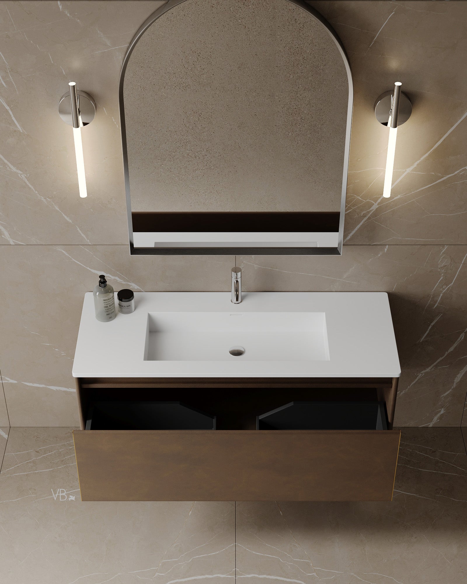 47" Wall Mounted Melamine Vanity With I-Stone Countertop