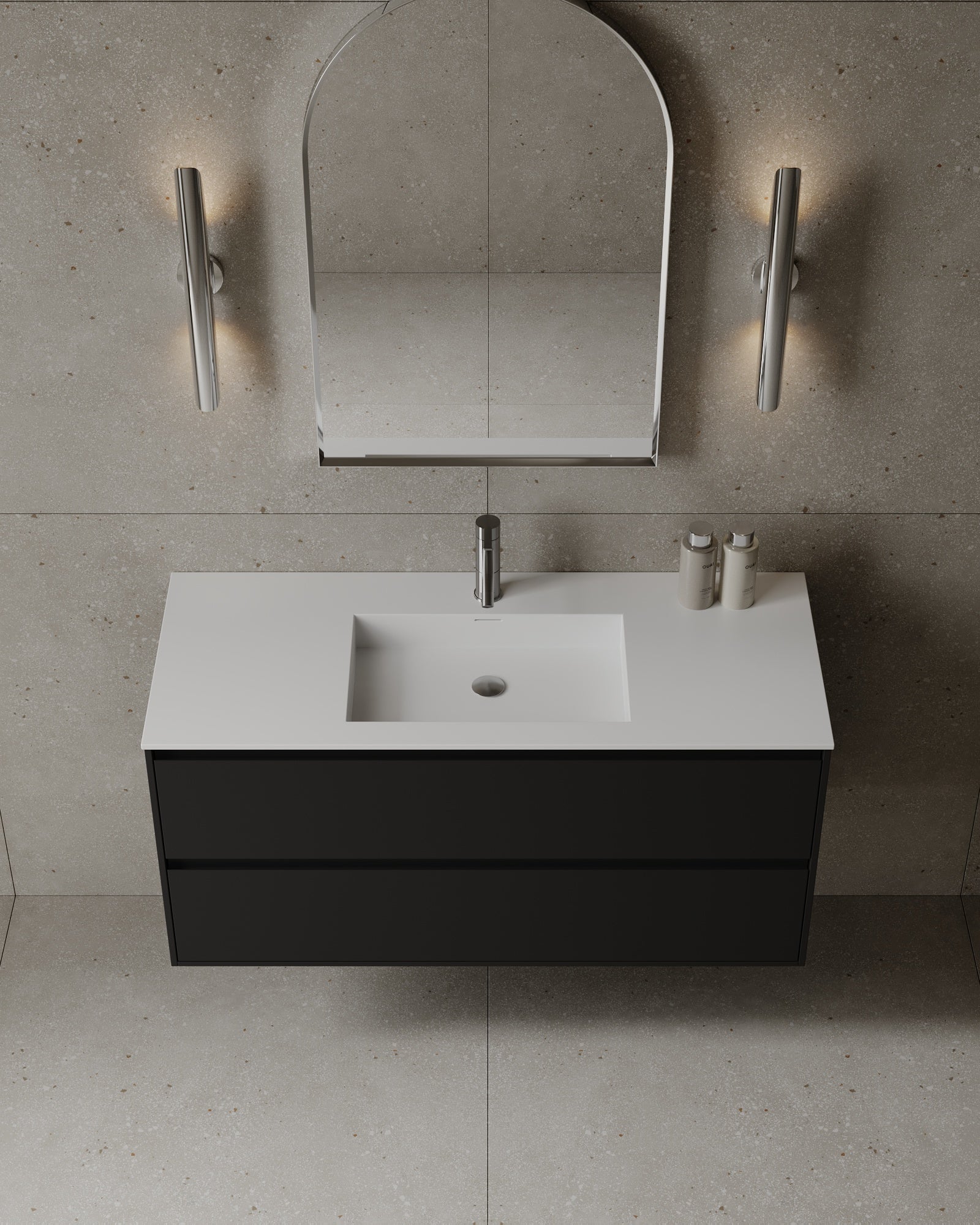 Meuble-lavabo mural en MDF de 47 po avec comptoir en surface solide