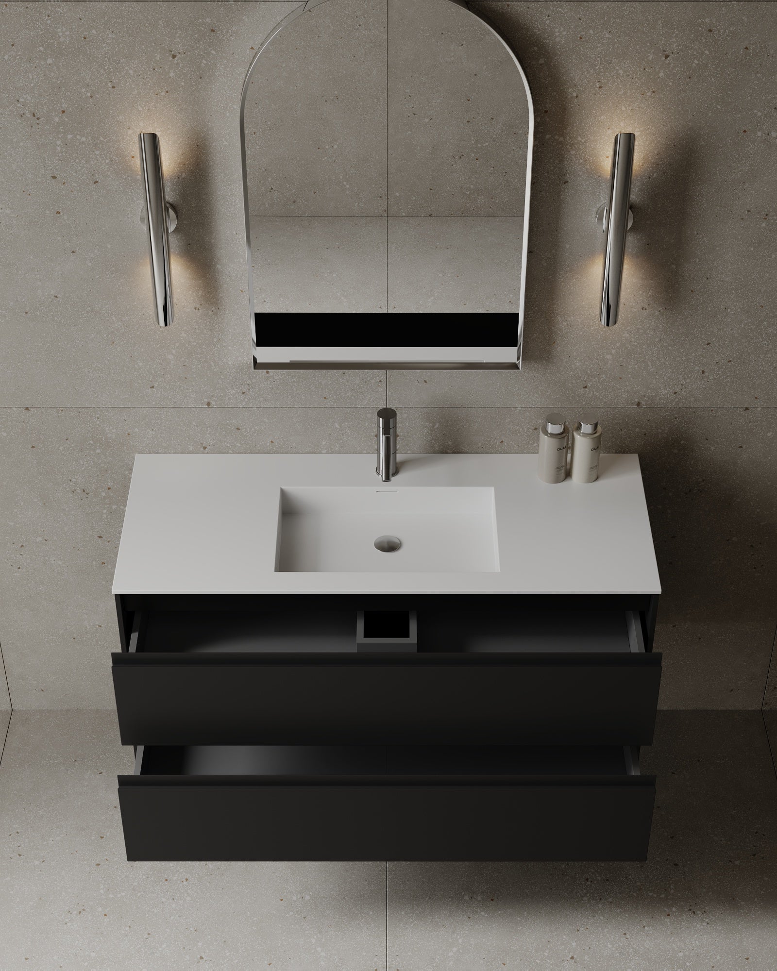 Meuble-lavabo mural en MDF de 47 po avec comptoir en surface solide