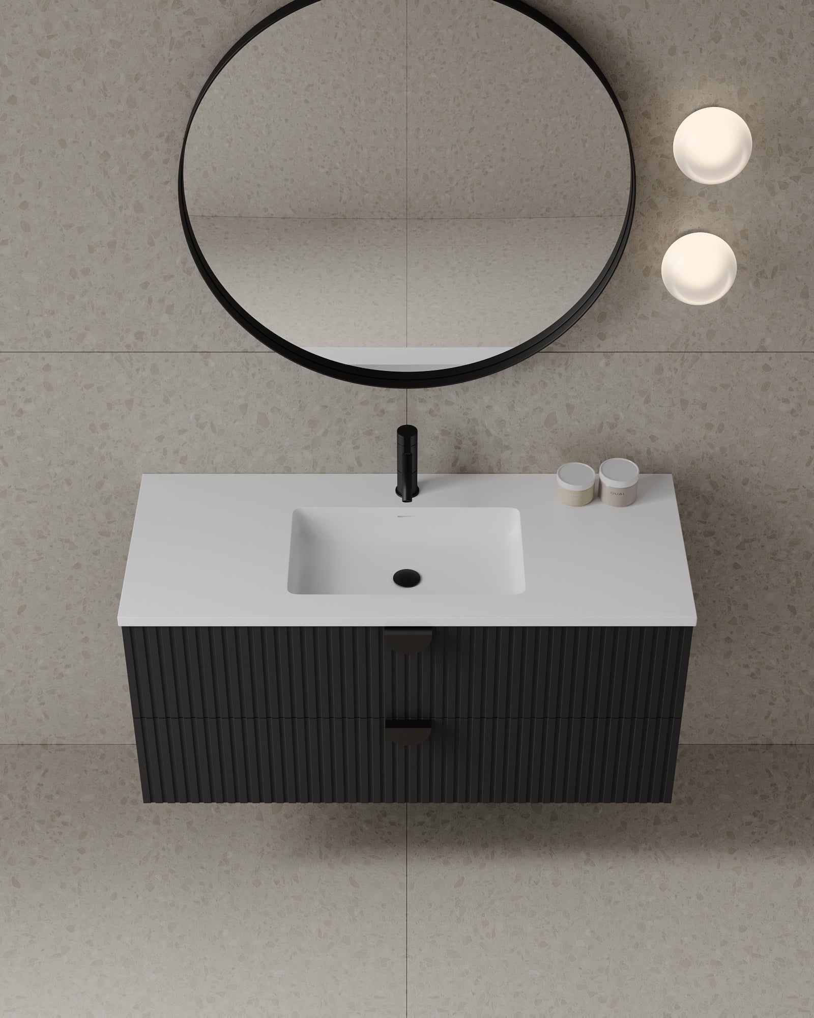 47" Wall-Mounted MDF Fluted Vanity With Acrylic Countertop