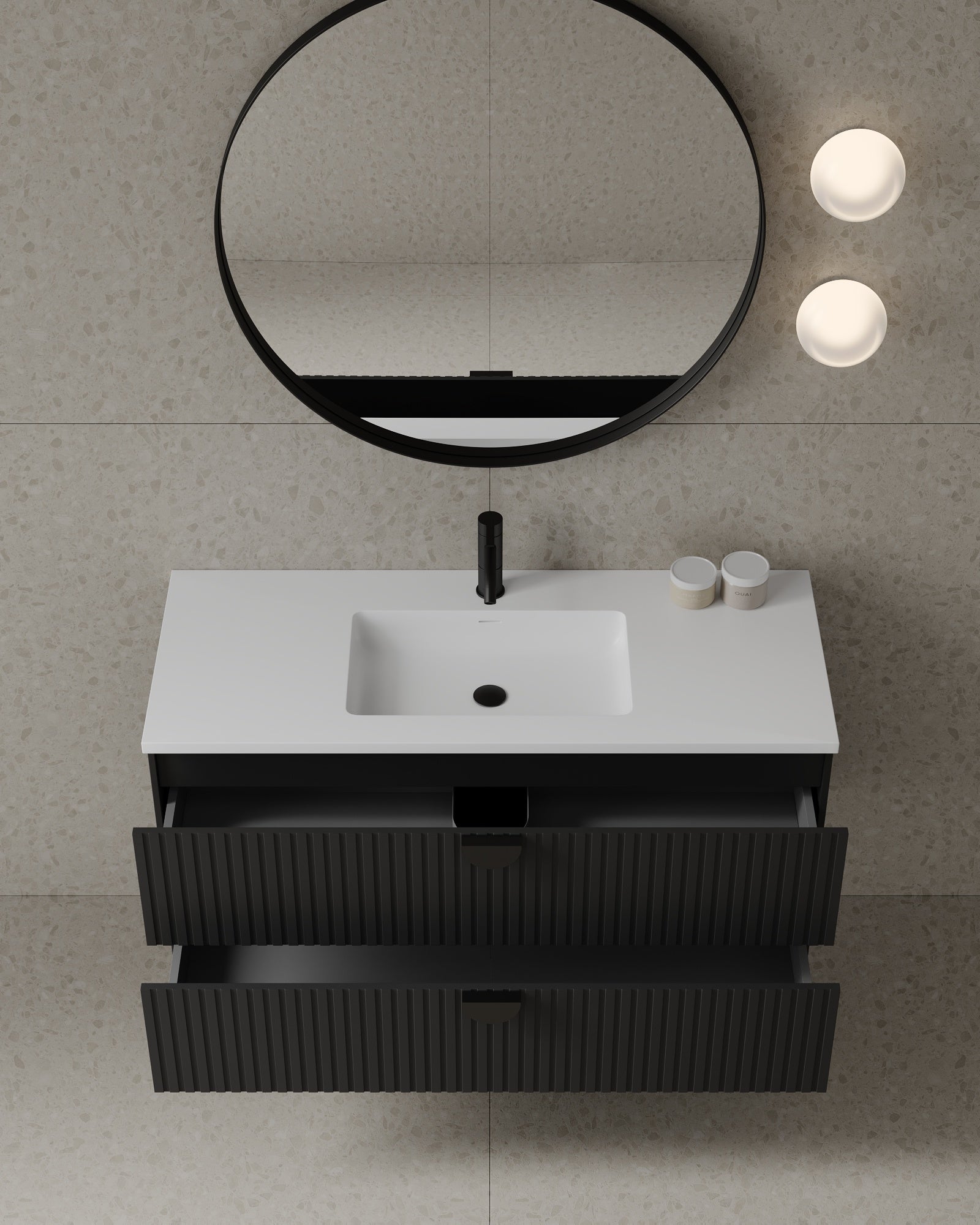 47" Wall-Mounted MDF Fluted Vanity With Acrylic Countertop