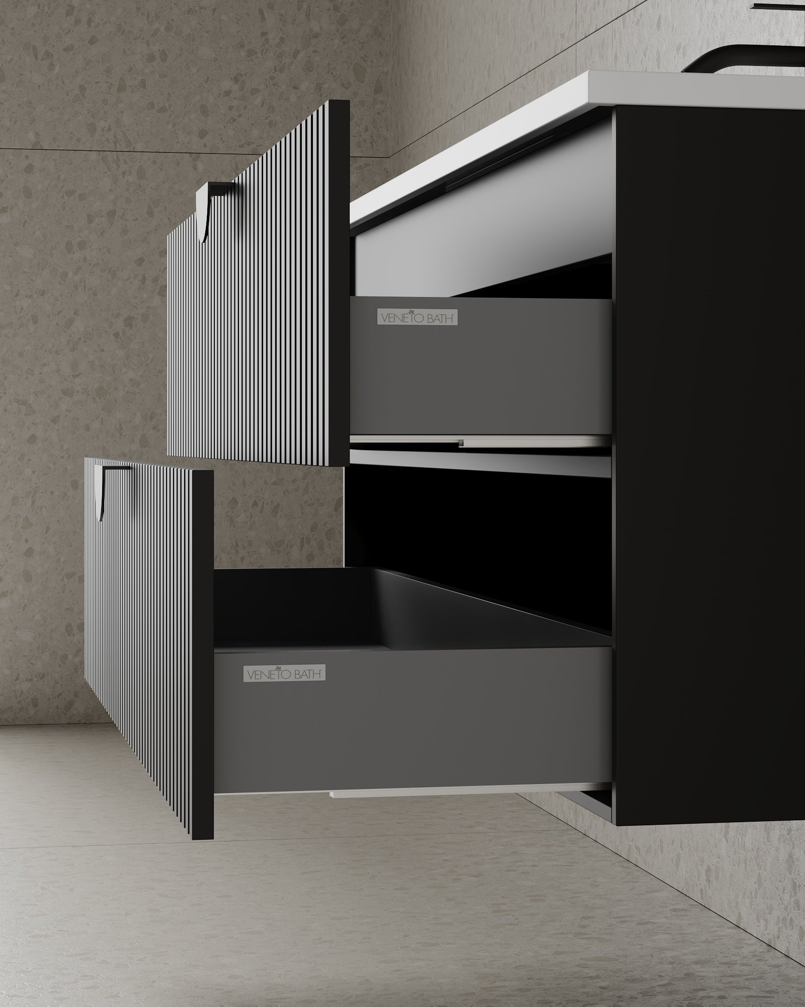 47" Wall-Mounted MDF Fluted Vanity With Acrylic Countertop