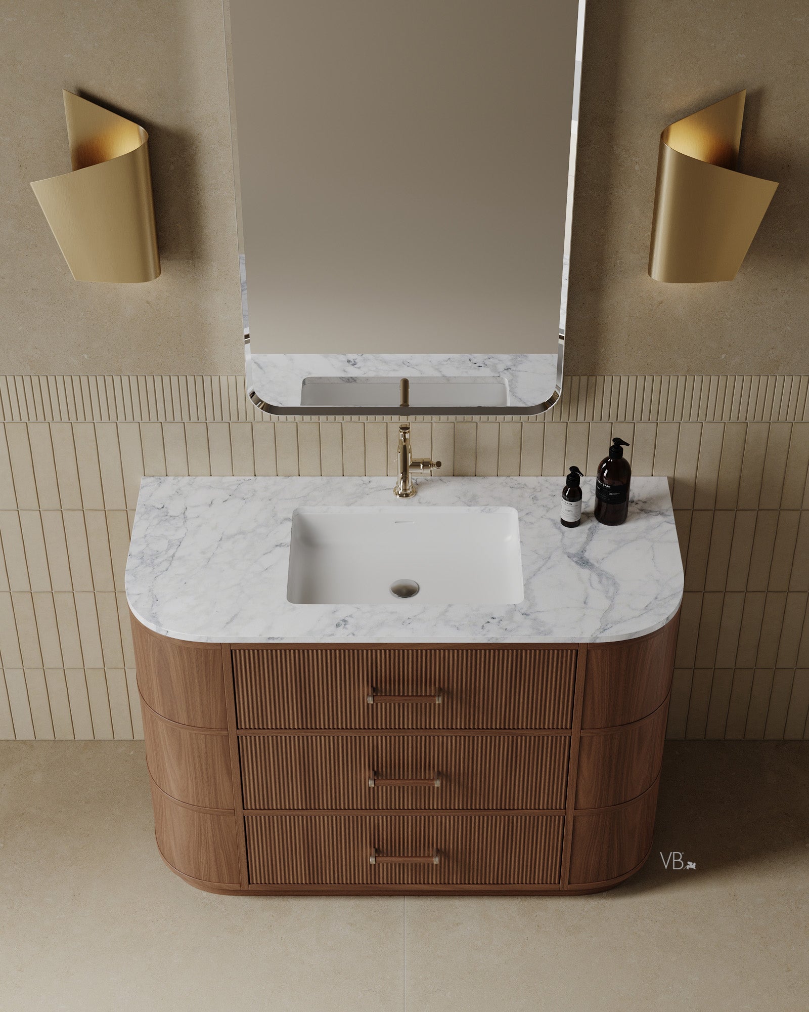 47" Freestanding Wood Veneer Vanity With Marble Countertop