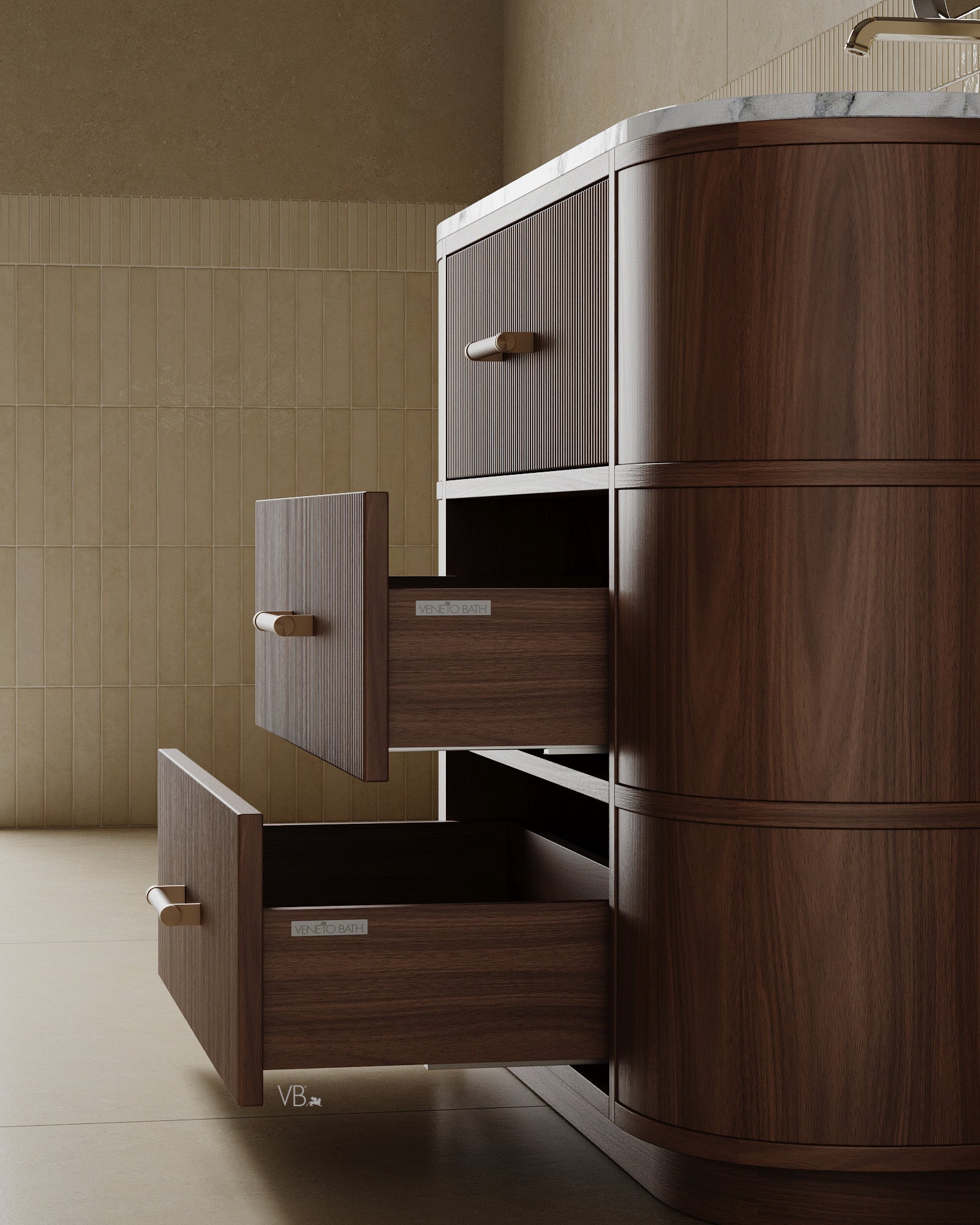 47" Freestanding Wood Veneer Vanity With Marble Countertop
