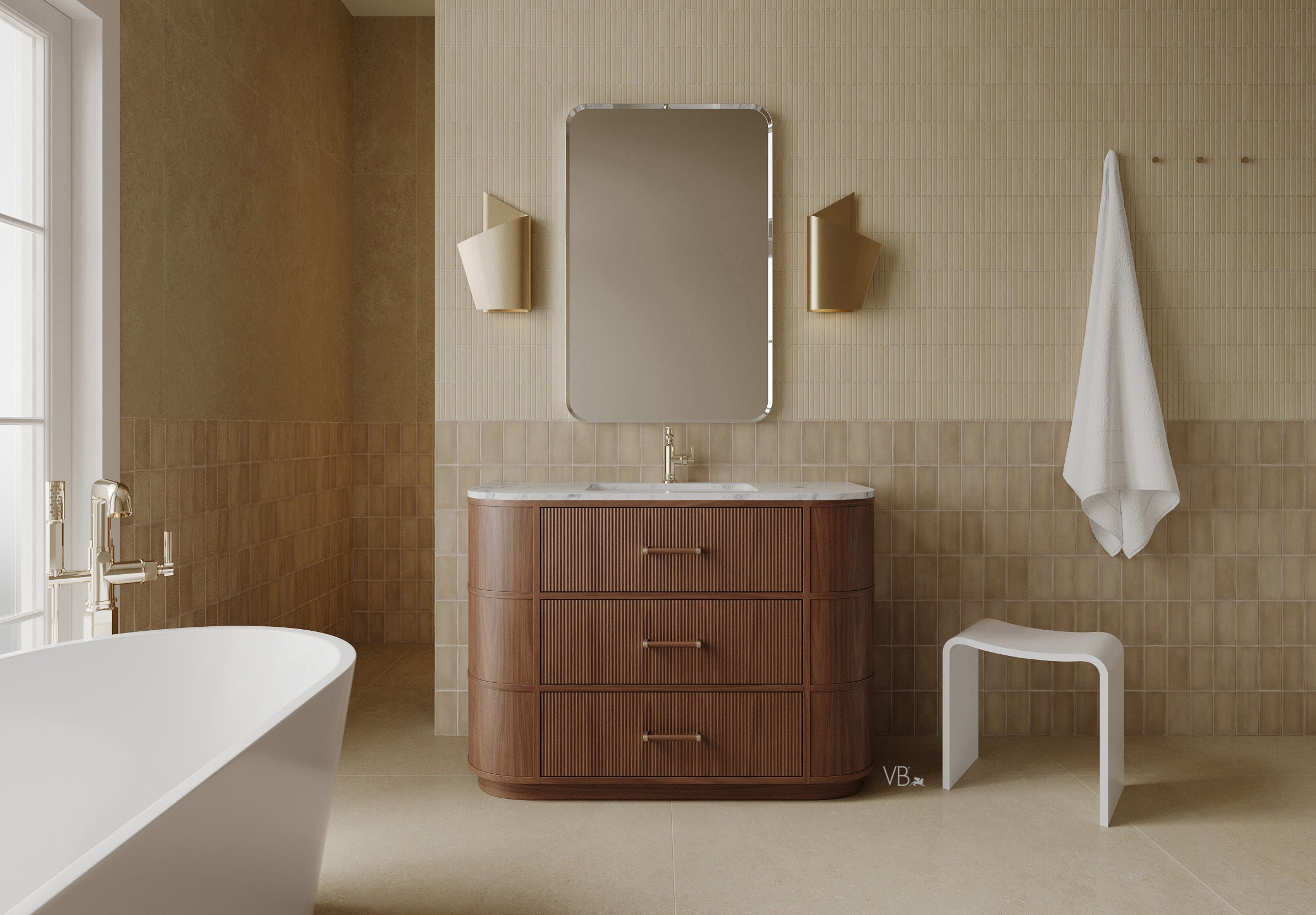 47" Freestanding Wood Veneer Vanity With Marble Countertop