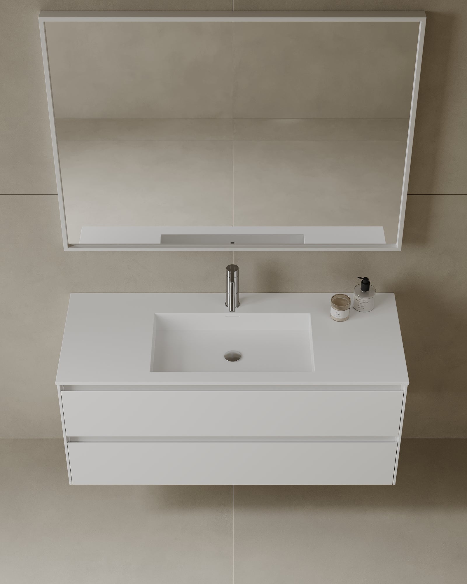 Meuble-lavabo mural en mélamine de 47 po avec comptoir en acrylique