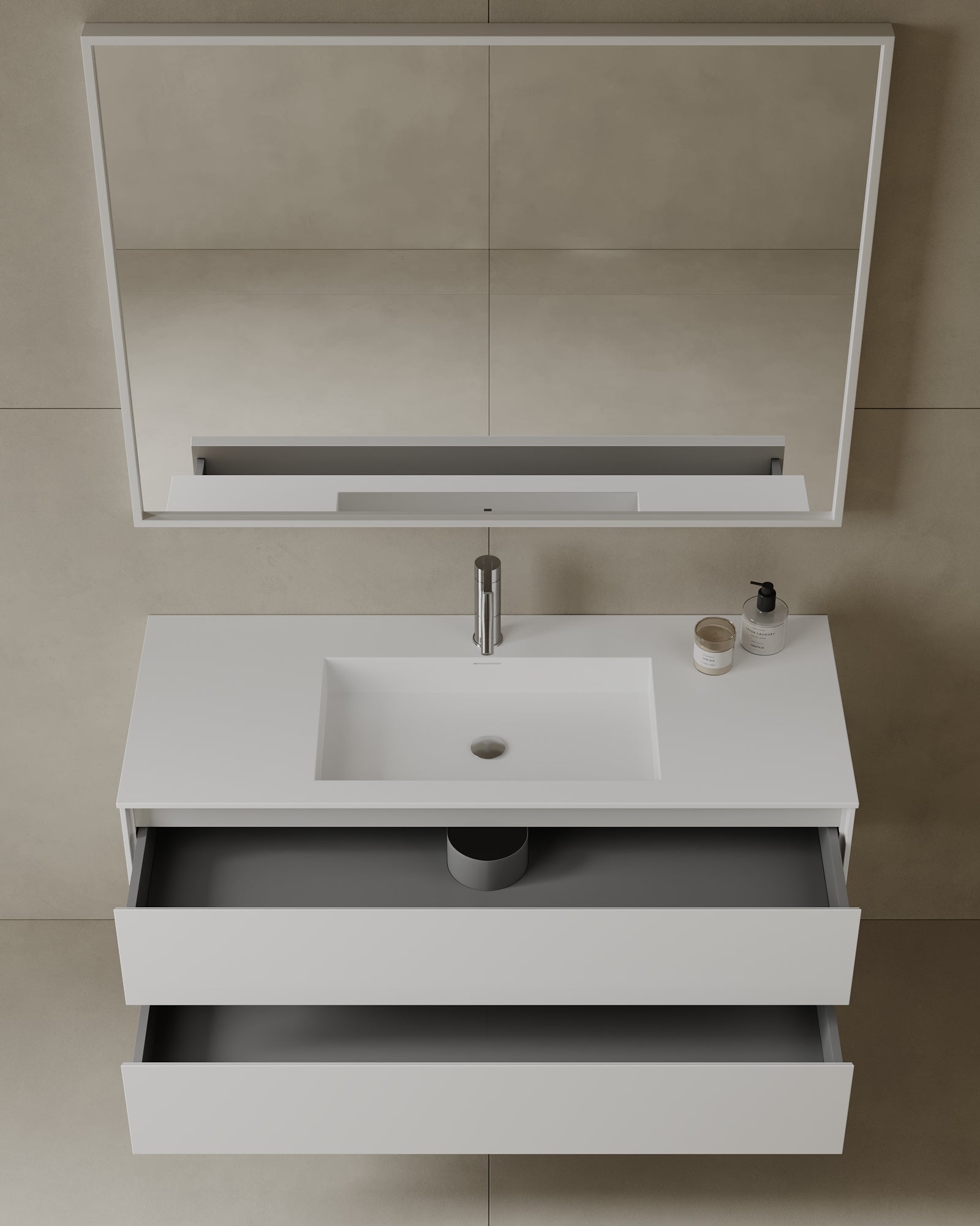 Meuble-lavabo mural en mélamine de 47 po avec comptoir en acrylique