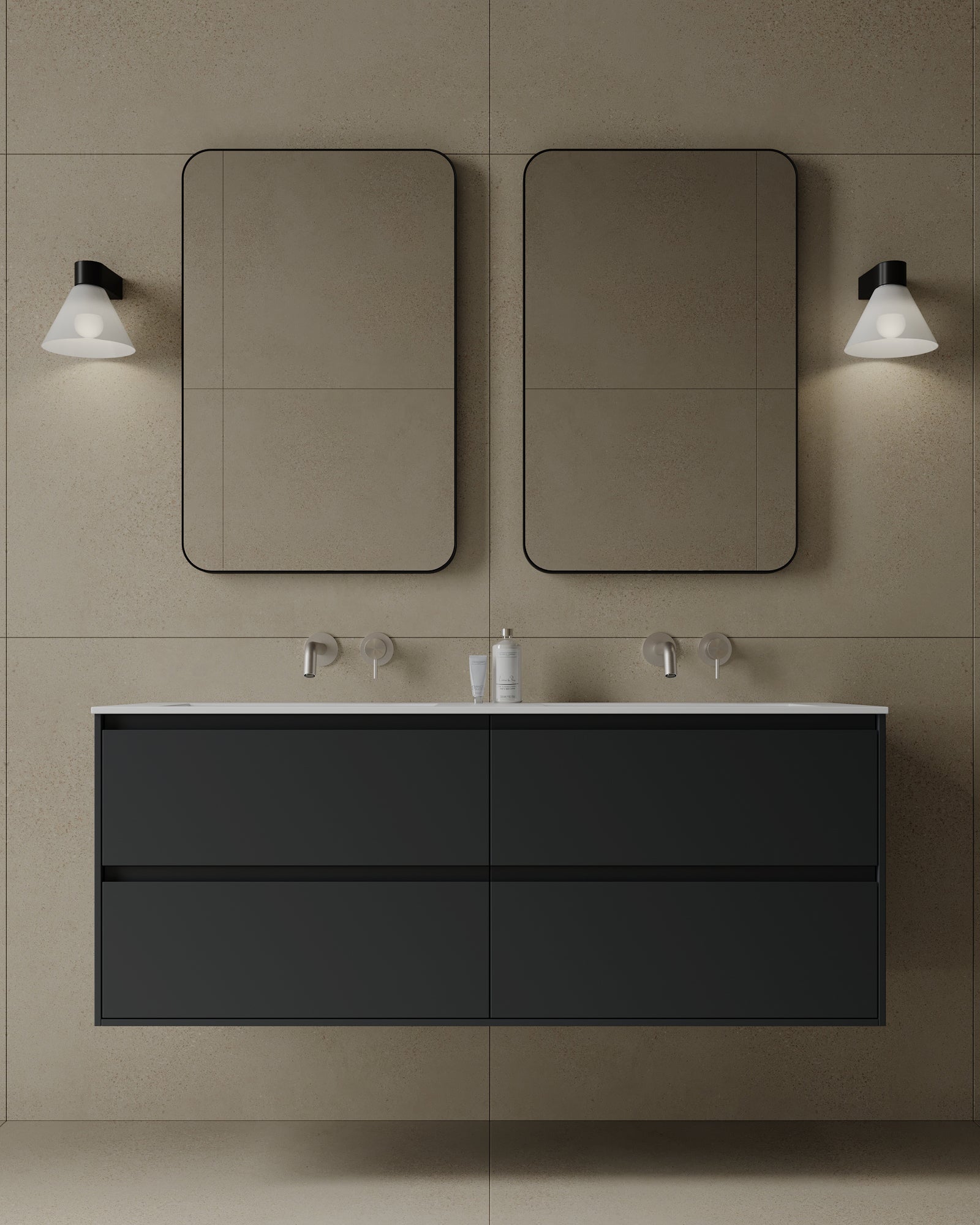 Meuble-lavabo mural en MDF de 55 po avec comptoir en surface solide