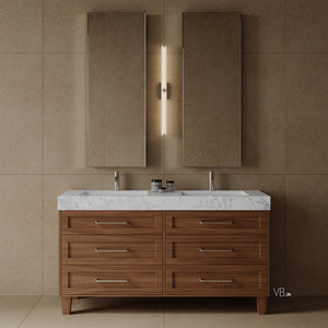 Meuble-lavabo de salle de bain de style shaker transitionnel de 60 po avec comptoir en quartz