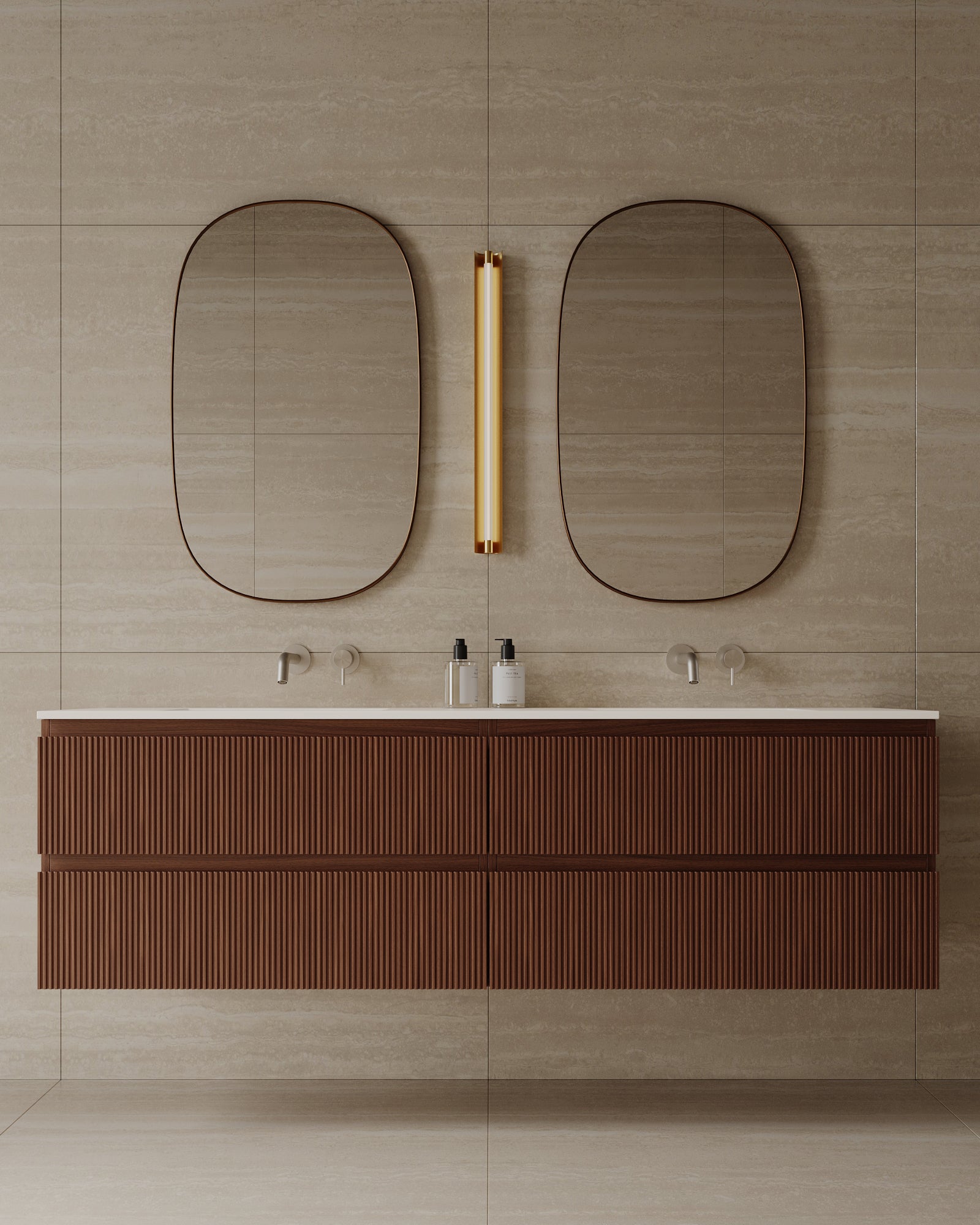 72" Wall-Mounted Wood Veneer Vanity With Solid Surface Basin