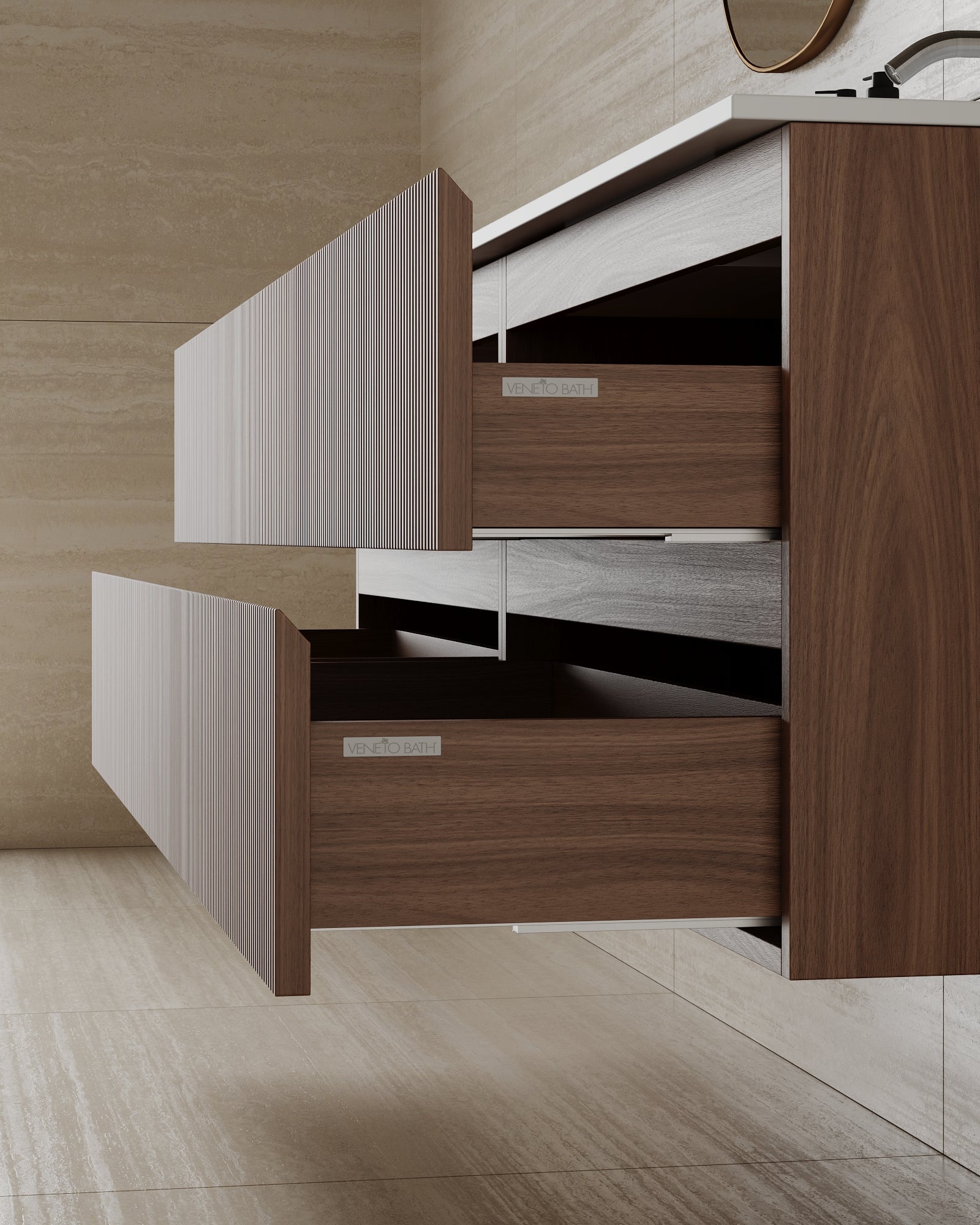 72" Wall-Mounted Wood Veneer Vanity With Solid Surface Basin