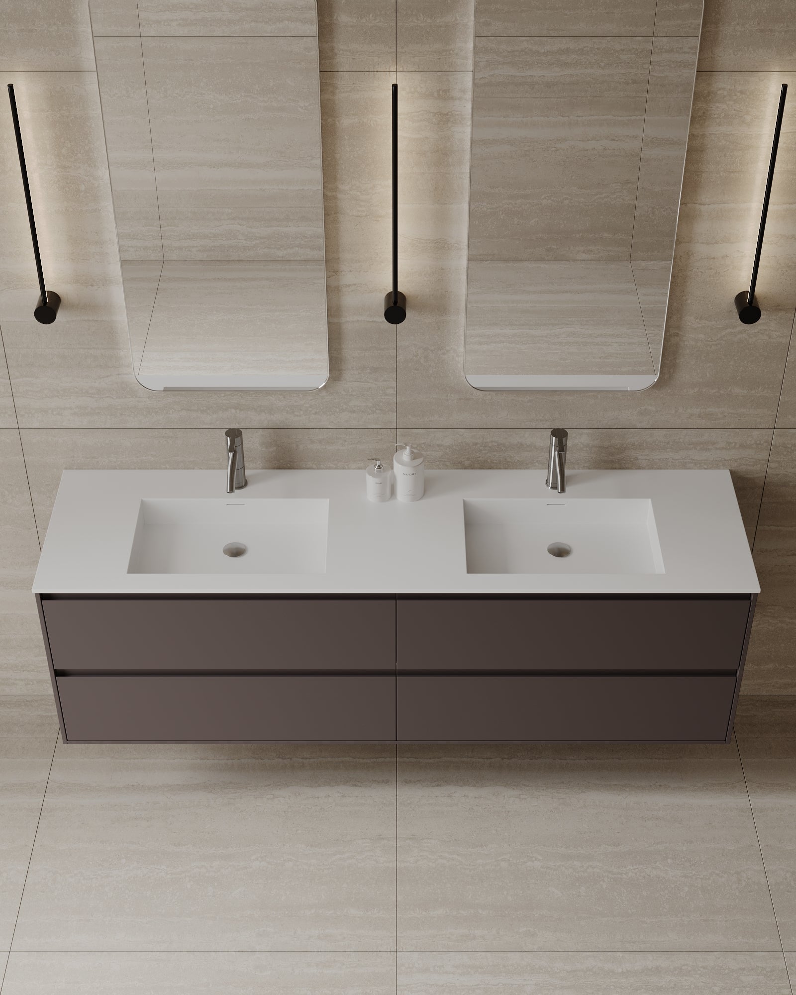 71" Wall-Mounted MDF Vanity with Solid Surface Countertop