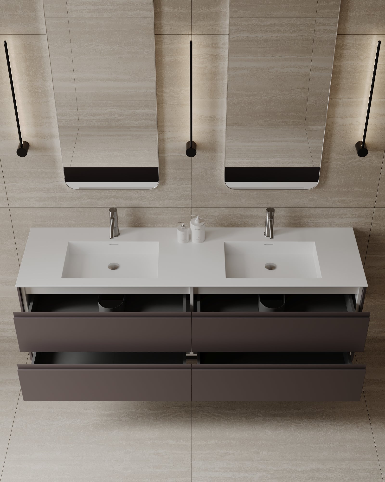 Meuble-lavabo mural en MDF de 71 po avec comptoir en surface solide