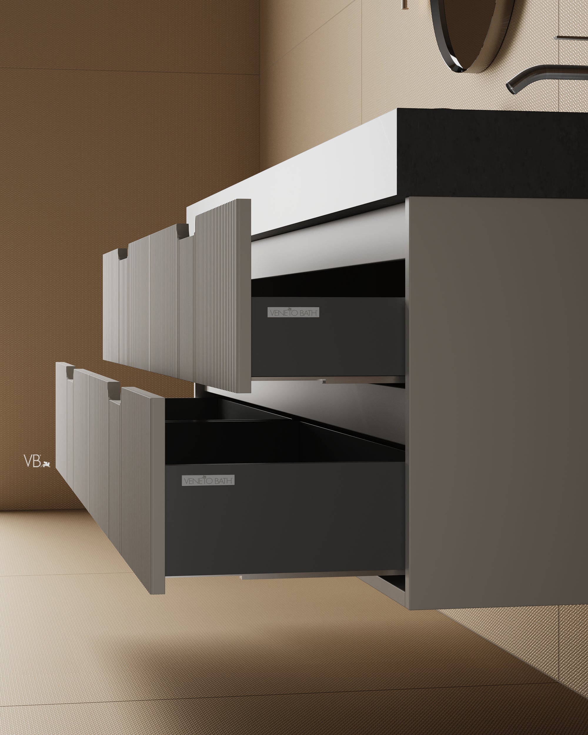 72" Wall-Mounted MDF Fluted Vanity With Porcelain Countertop