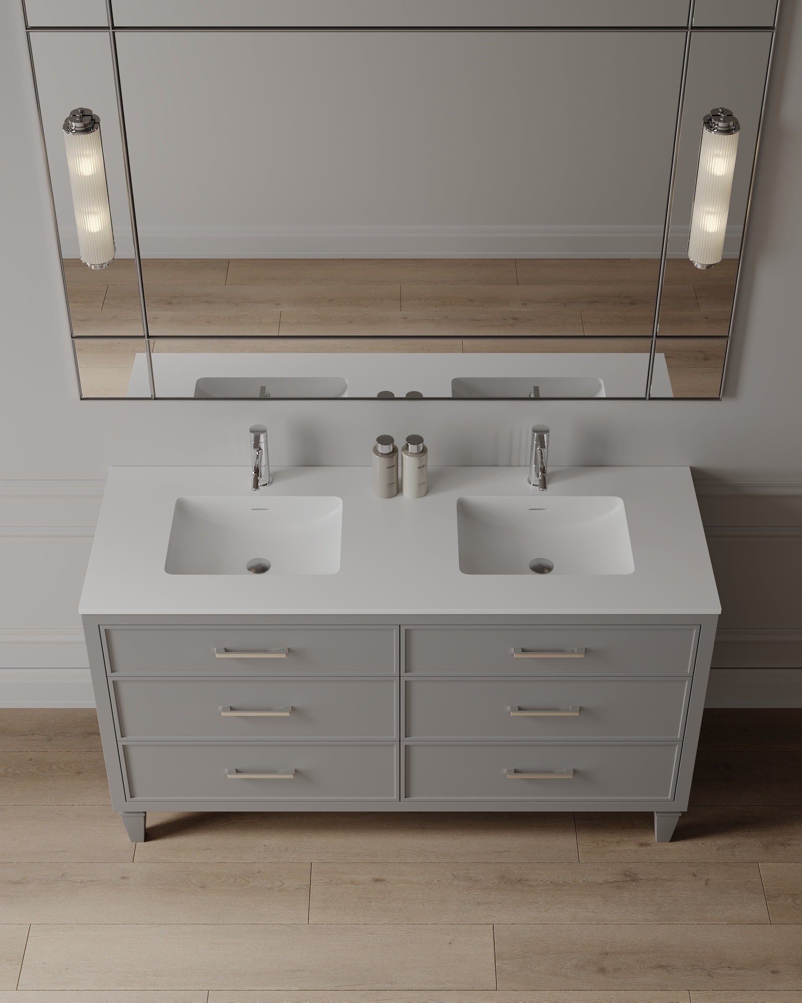 60" Freestanding Transitional Vanity with Quartz Countertop