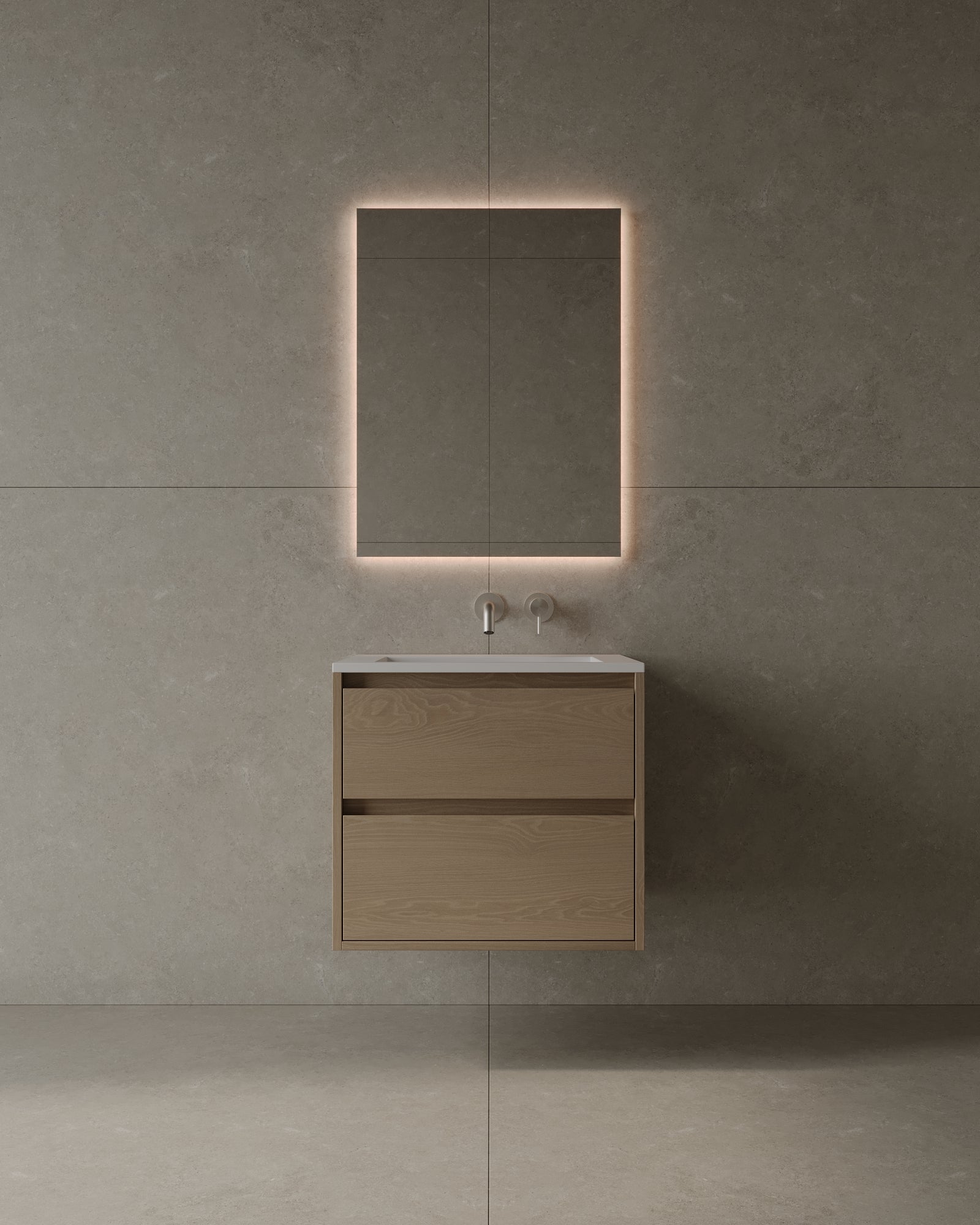 24" Wall-Mounted Wood Veneer Vanity With Solid Surface Basin