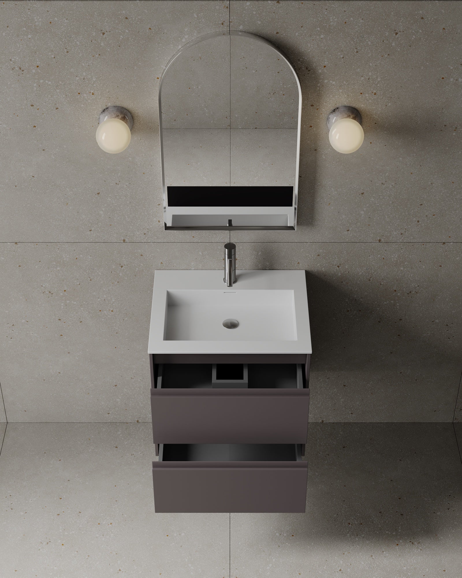 24" Wall-Mounted MDF Vanity with Solid Surface Countertop